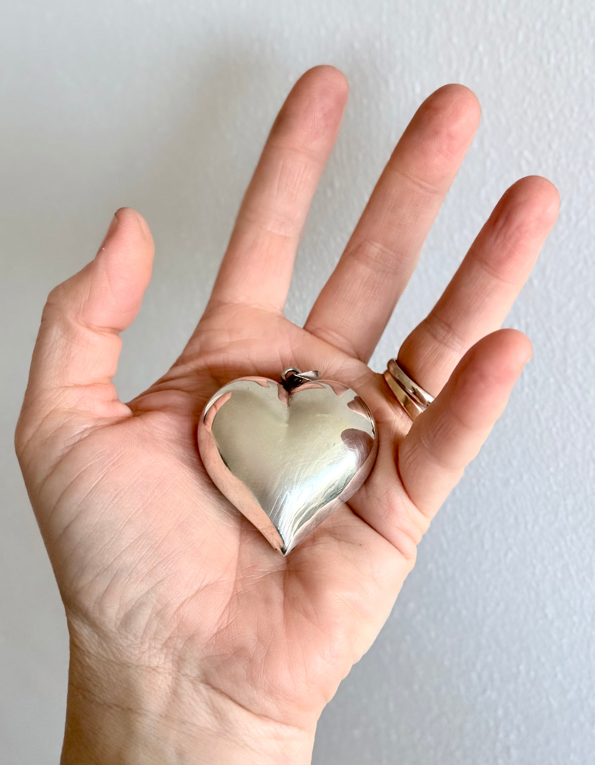 .1970s .925 Large Oversized puffy sterling silver romantic heart super sized love token pendant