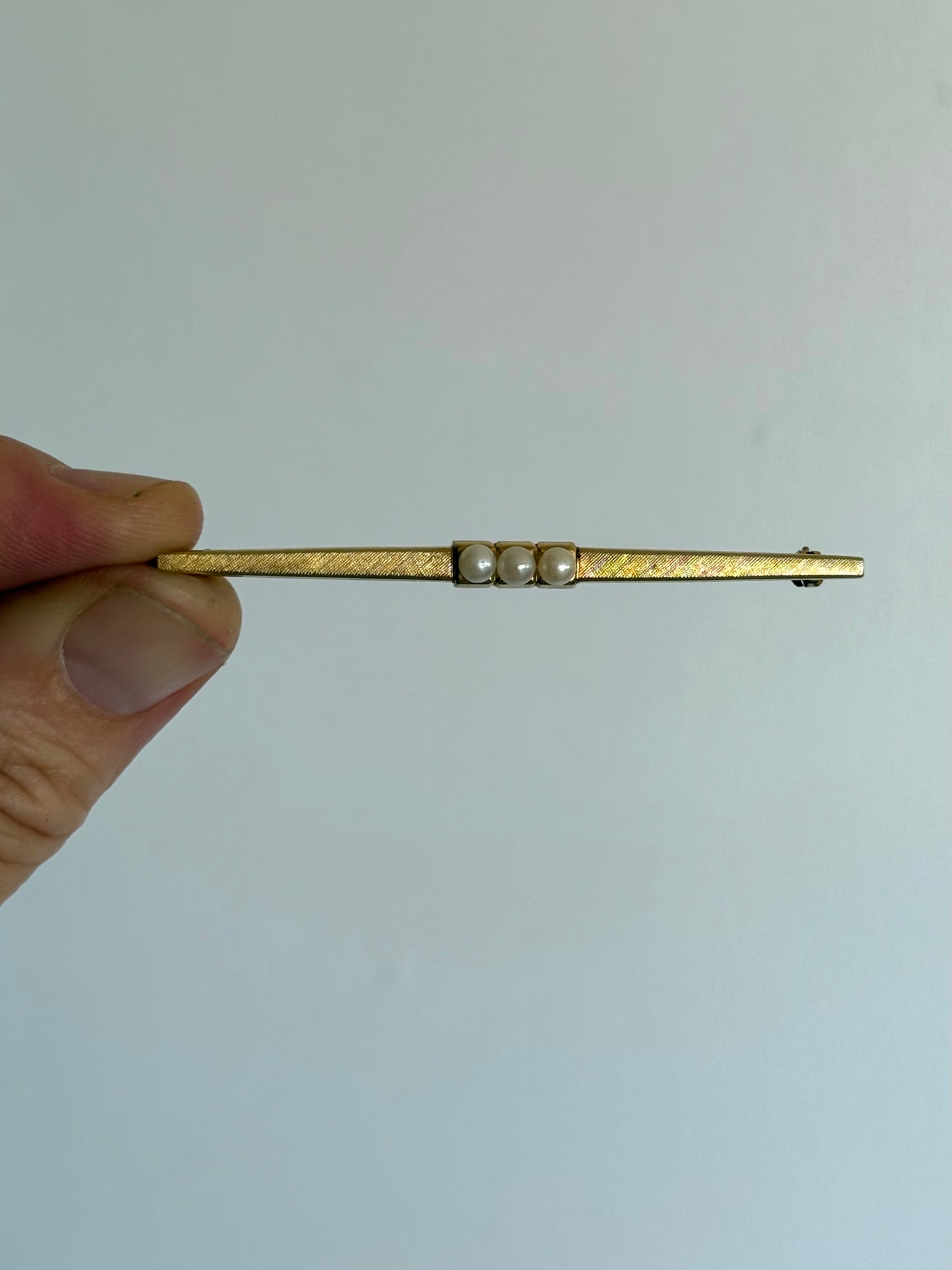 .1920s 3 pearl 375 Art Deco gold bar brooch by K&L Kordes & Lichtenfels German design team