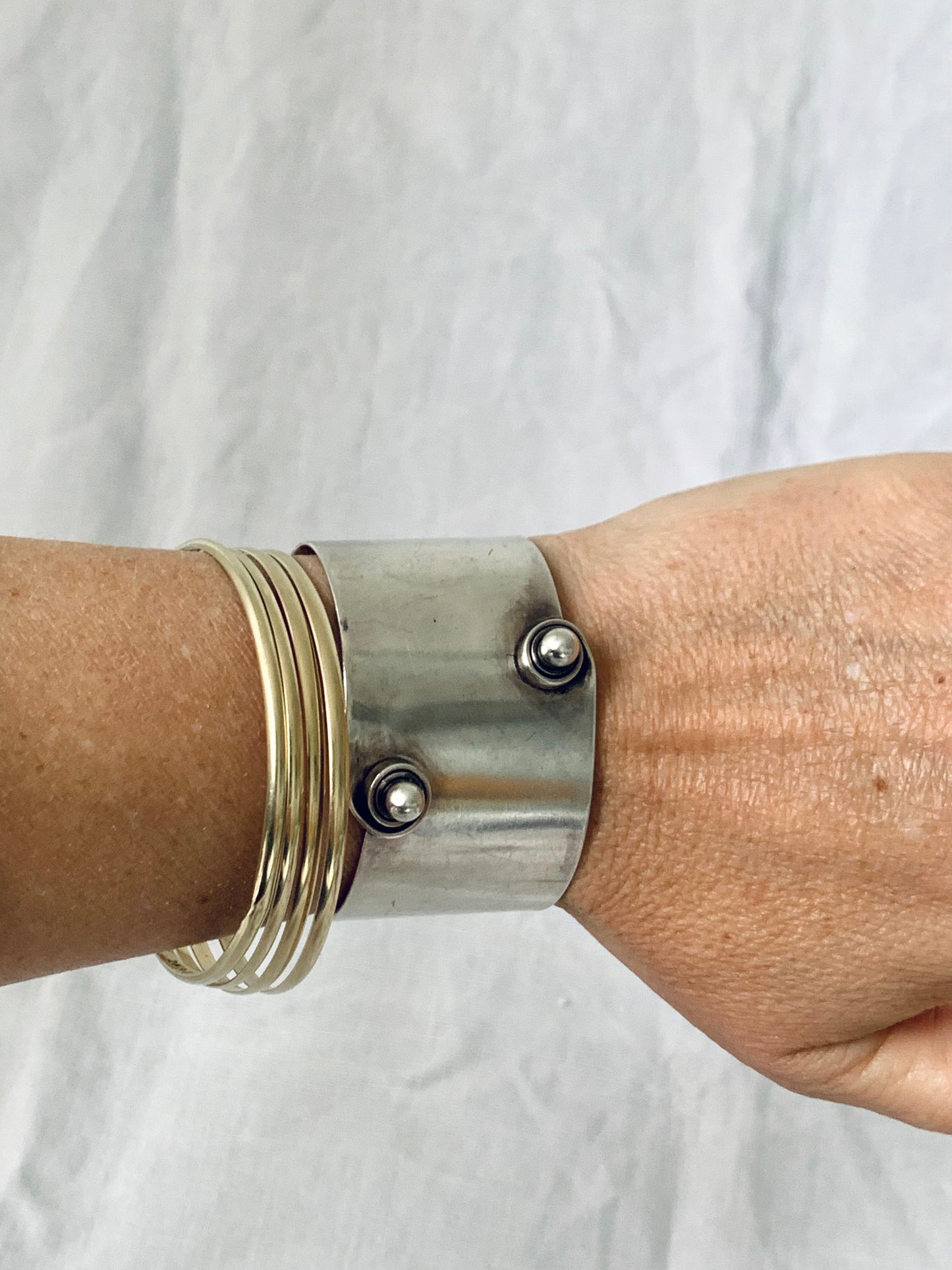 .925 1950s 1960s American Orb Sphere MCM abstract rare and collectable designer Otto Robert Bade Mid Century Modern sterling silver Modernist artisan made collectors cuff bangle