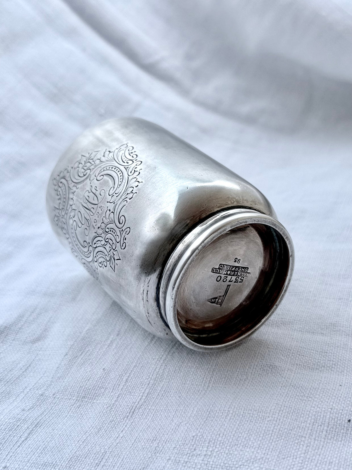 .1922 .925 antique Edwardian solid sterling silver Christening cup Walker & Hall hallmarked silver cup vessel beaker