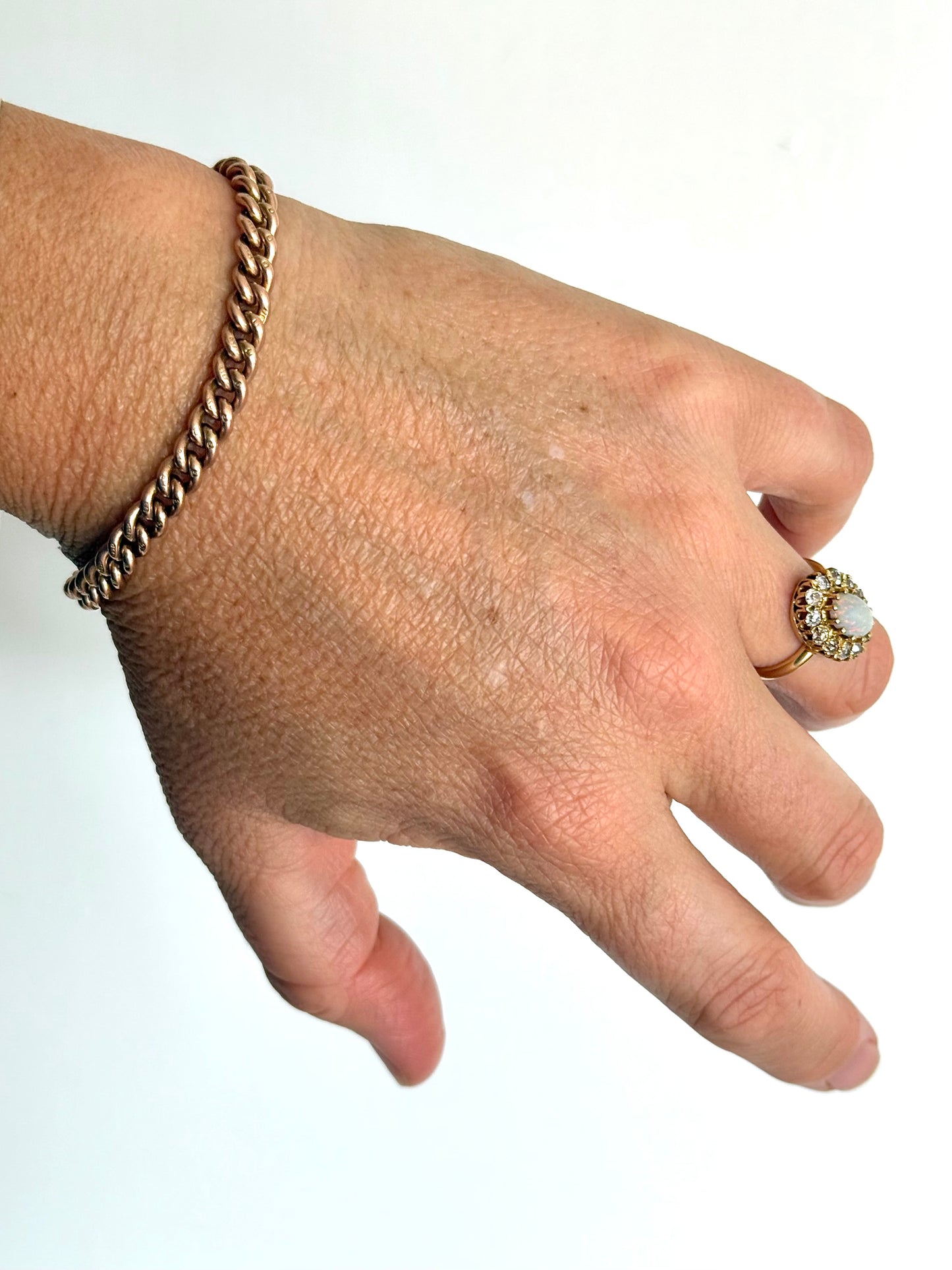 .1900s .375 9ct antique heirloom gold chunky solid weighted warm Rose Gold English 9ct gold hallmarked curb chain fob chain box clasp bracelet