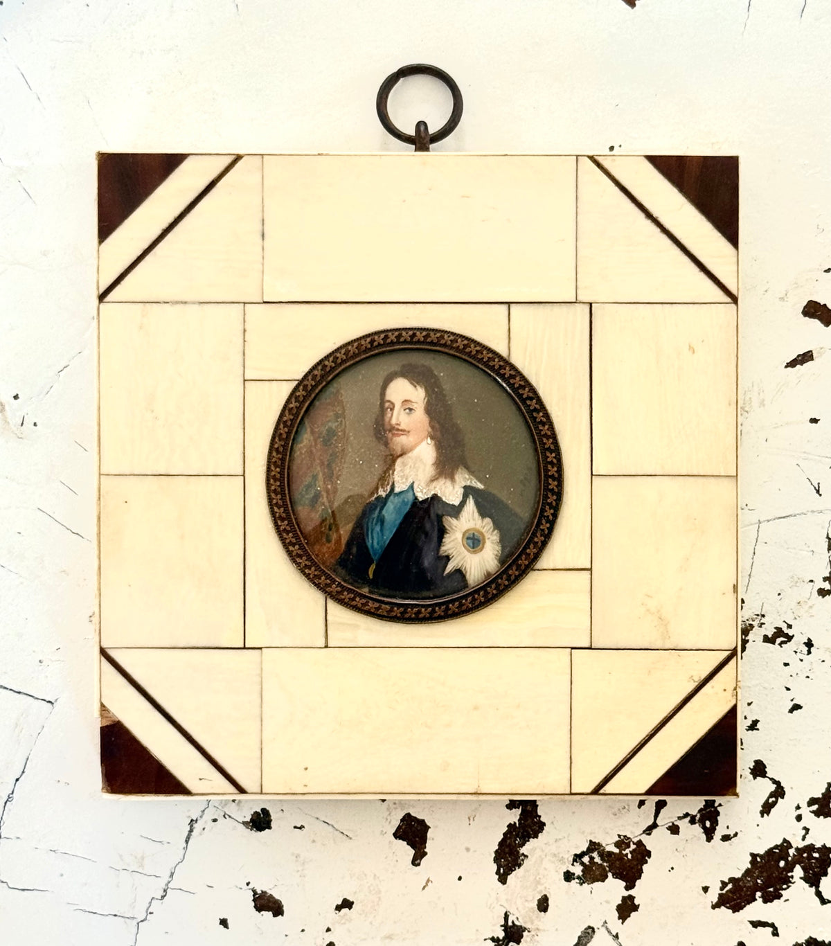 .1600s .1700s .1800s Baroque revival hand painted exceptional art framed PORTRAIT MINIATURE of King Charles I (1600 - 1649)