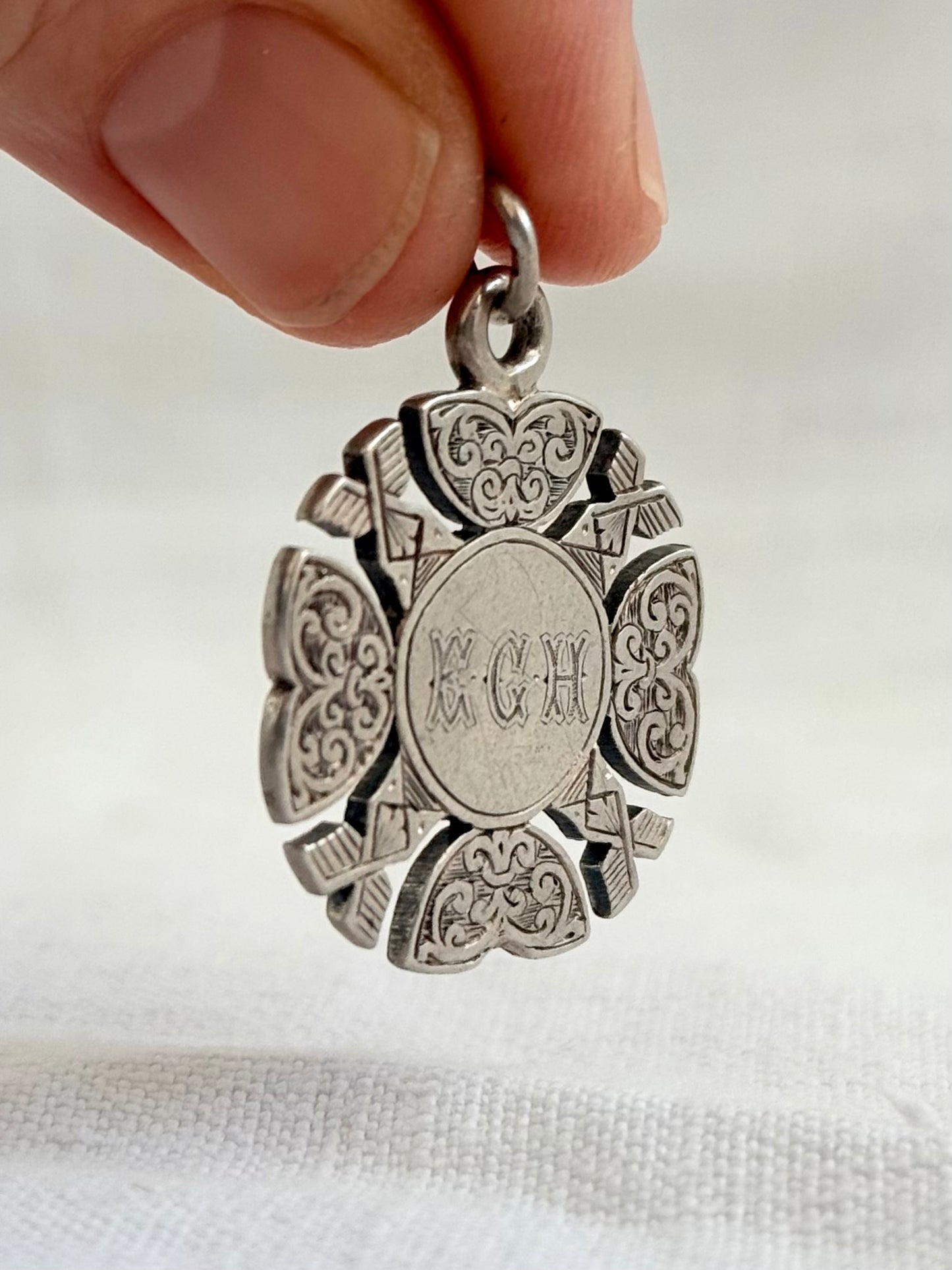 .1884 .925 antique Chester hallmarked miniature awards fancy Jerusalem Cross Victorian awards fob medallion pendant