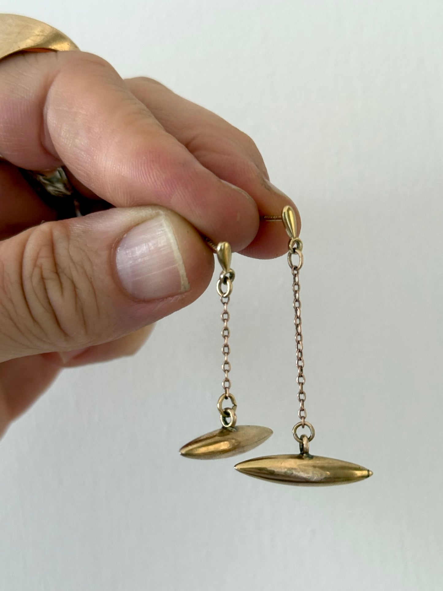 .375 9ct gold one of a kind torpedo drop gold dangle earrings