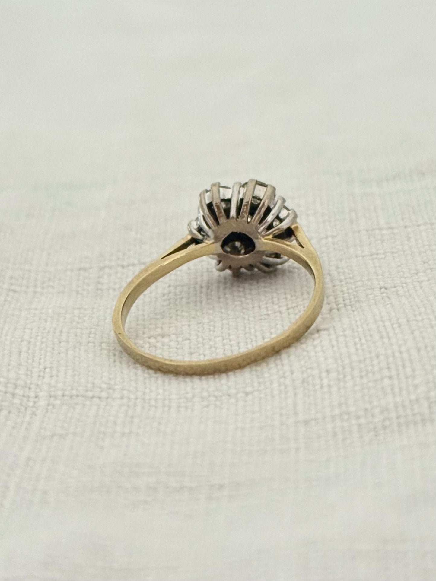 .18ct .1900s 1.00ct round brilliant antique floral cluster rosette high carat 750 yellow and white gold ring