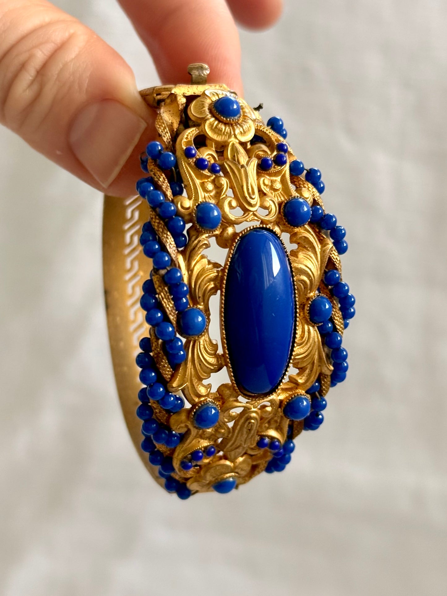 .1870s .1890s antique Baroque revival gold plated E.A. Bliss clasp bangle