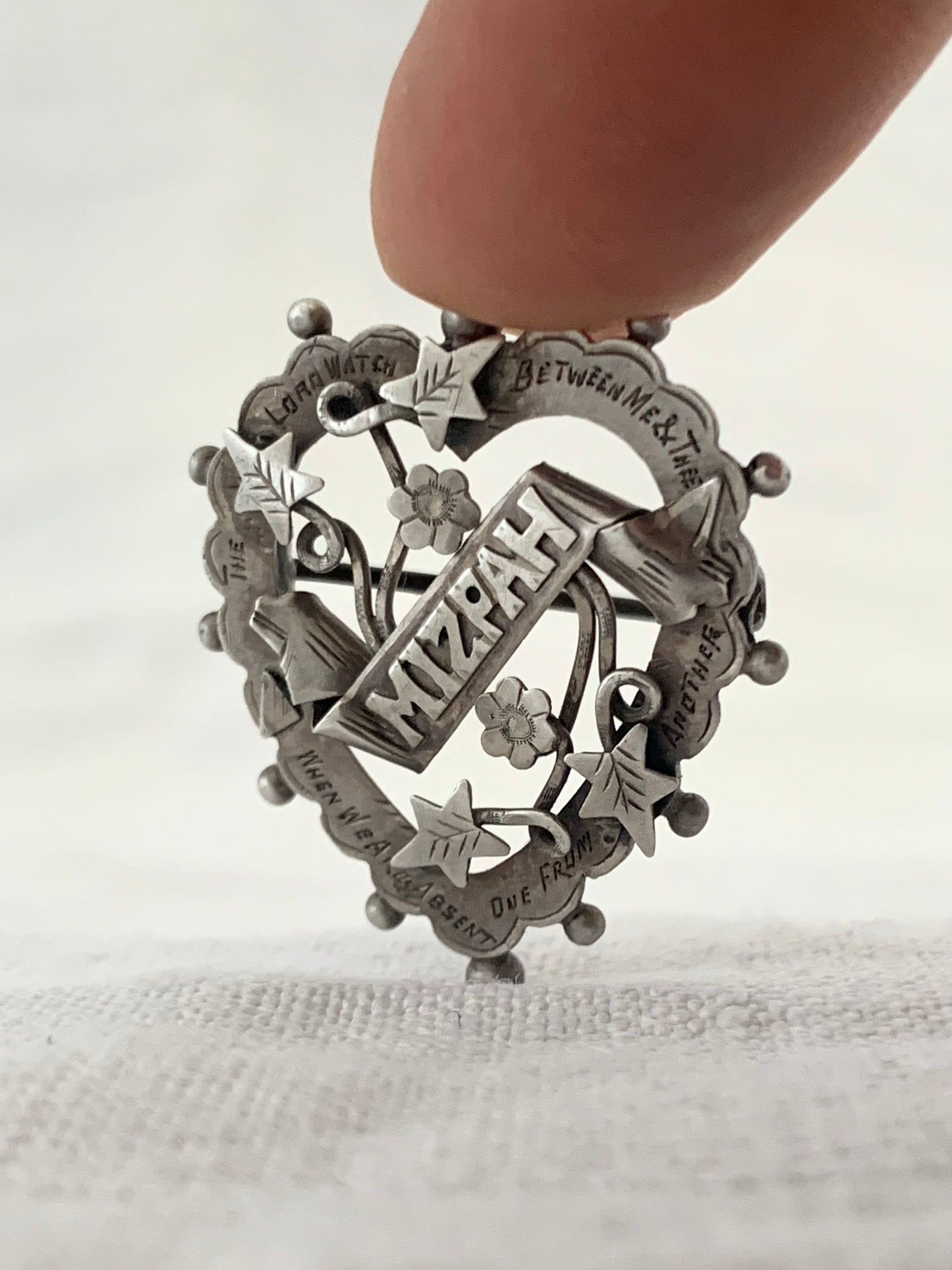 .925 1904 Chester sterling silver Edwardian heart Mizpah sweetheart heart sentimental hallmarked sterling silver brooch
