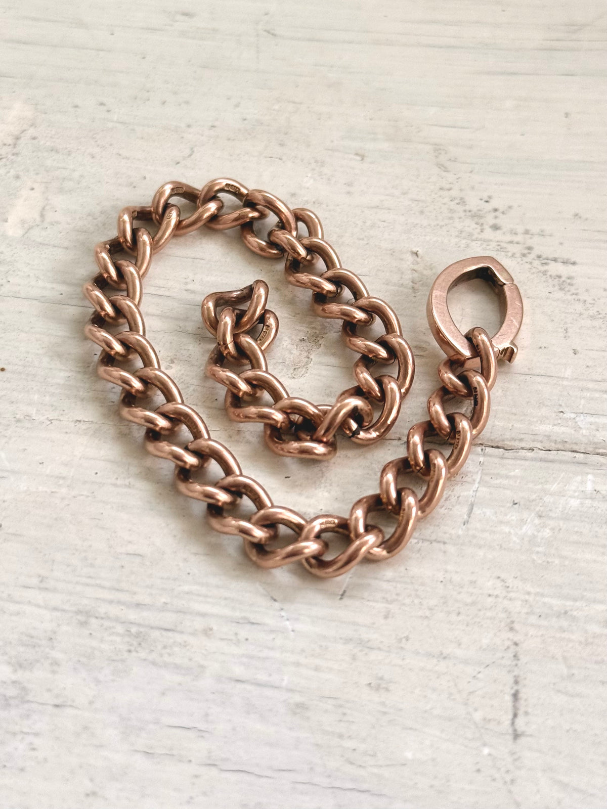 .375 .9ct heirloom classic solid rose gold hallmarked fob chain curb chain bracelet extension chain