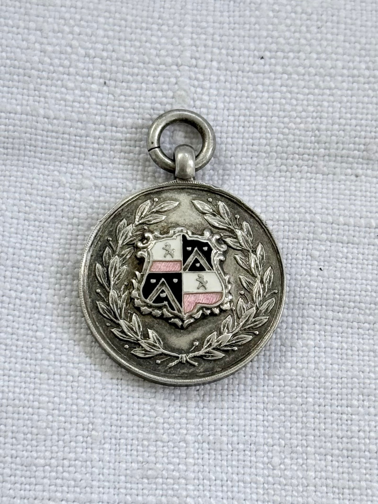 .1923 .925 awards fob medal Birmingham Sterling Silver sports award enamel crest round fob medallion