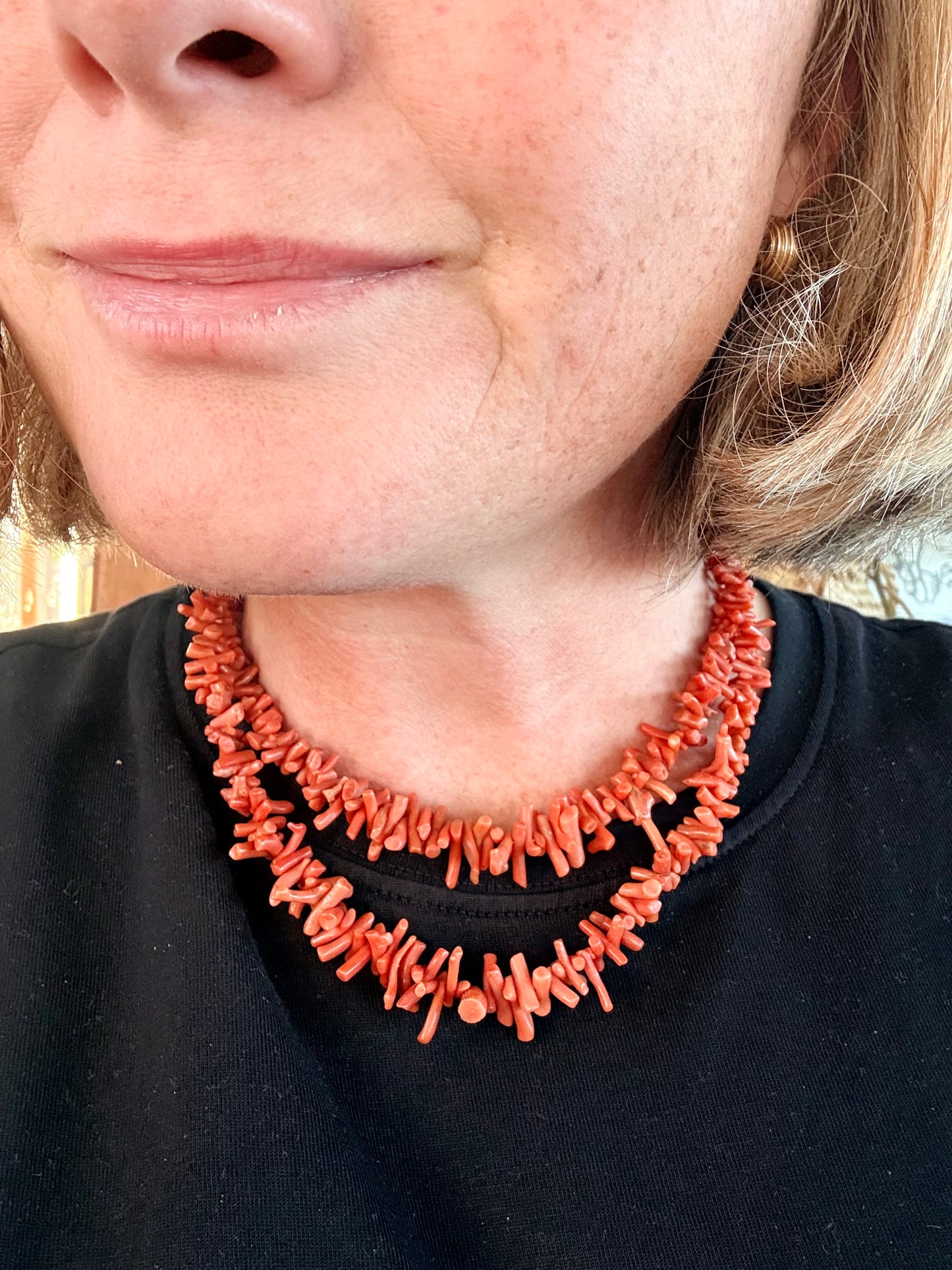 .1900s .2 strand double strand .375 .9ct gold Natural Red Salmon Sardinian Coral branch treasured heirloom double necklace
