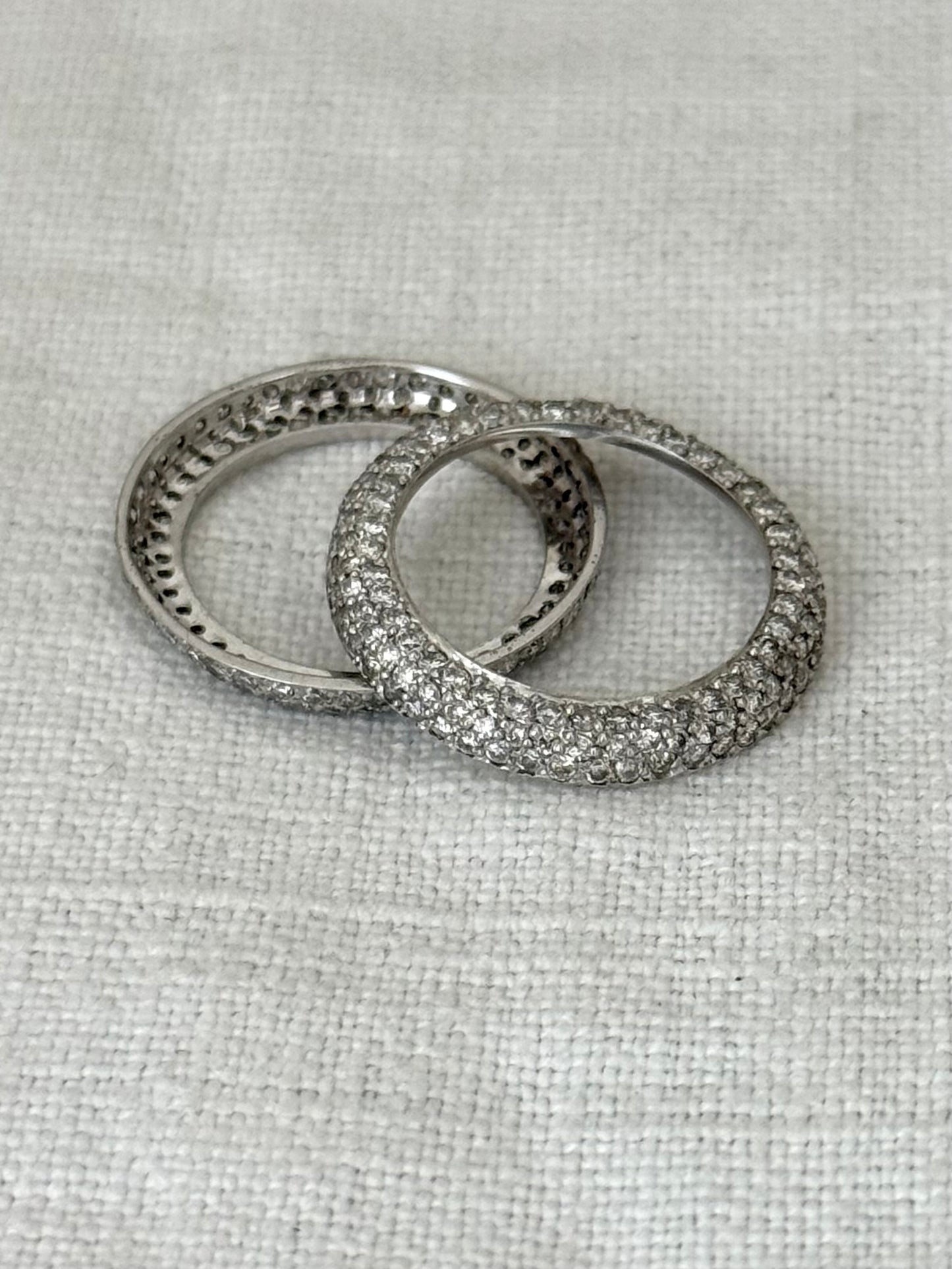 .18ct white gold 260 diamond domed 3 row Micropavé double ring band