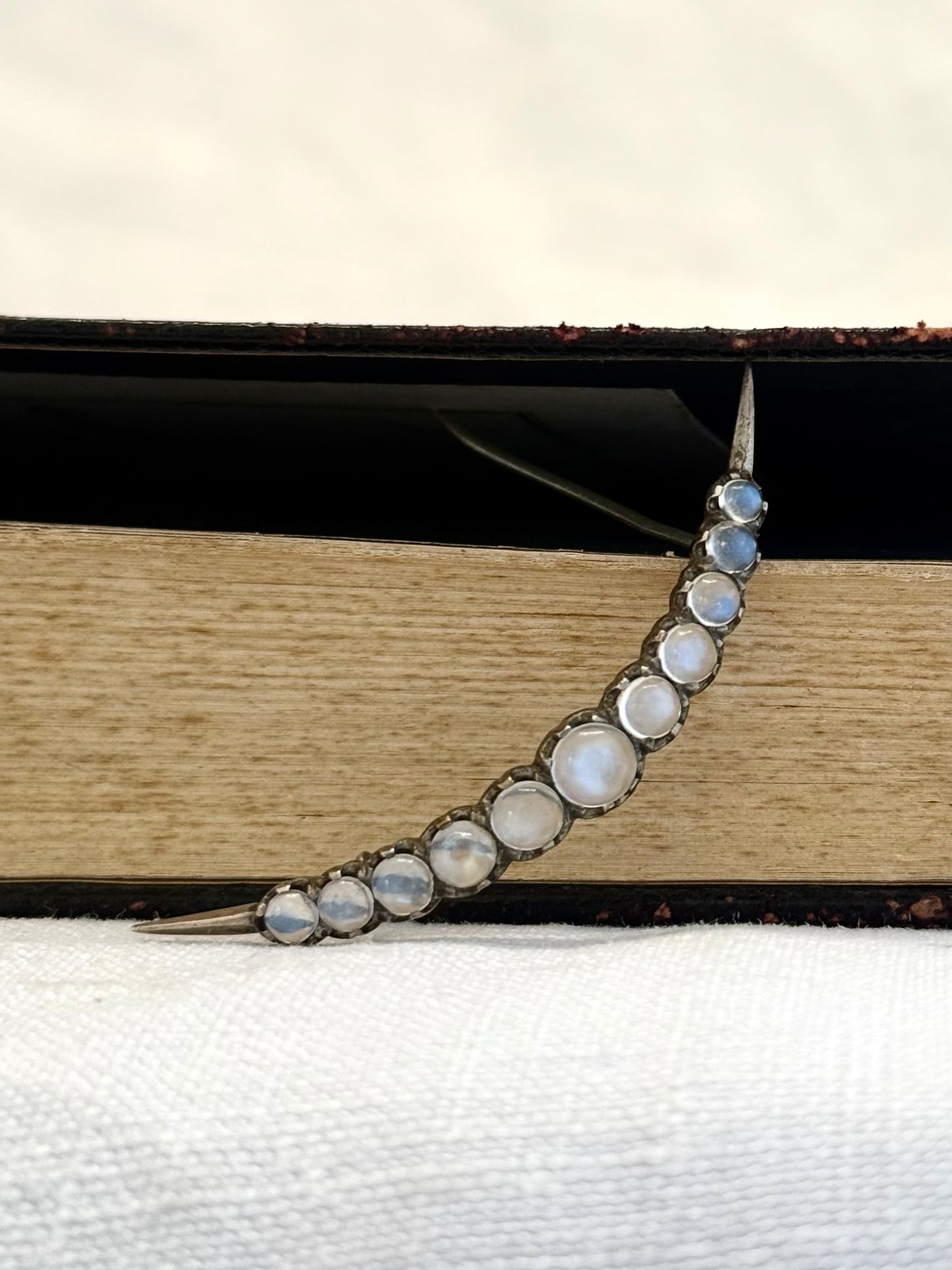 .1880s .1890s .1900s antique beautiful Moonstone half crescent celestial moon collectors brooch