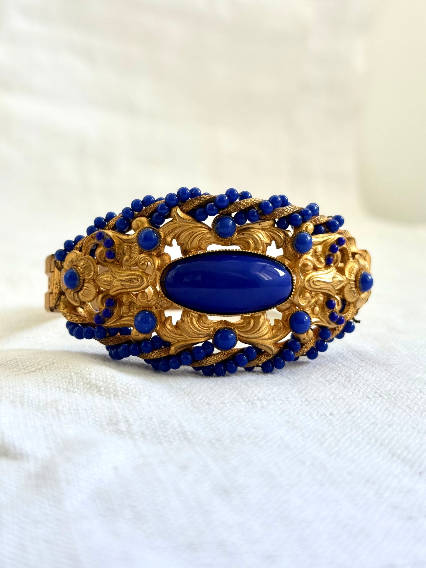 .1870s .1890s antique Baroque revival gold plated E.A. Bliss clasp bangle