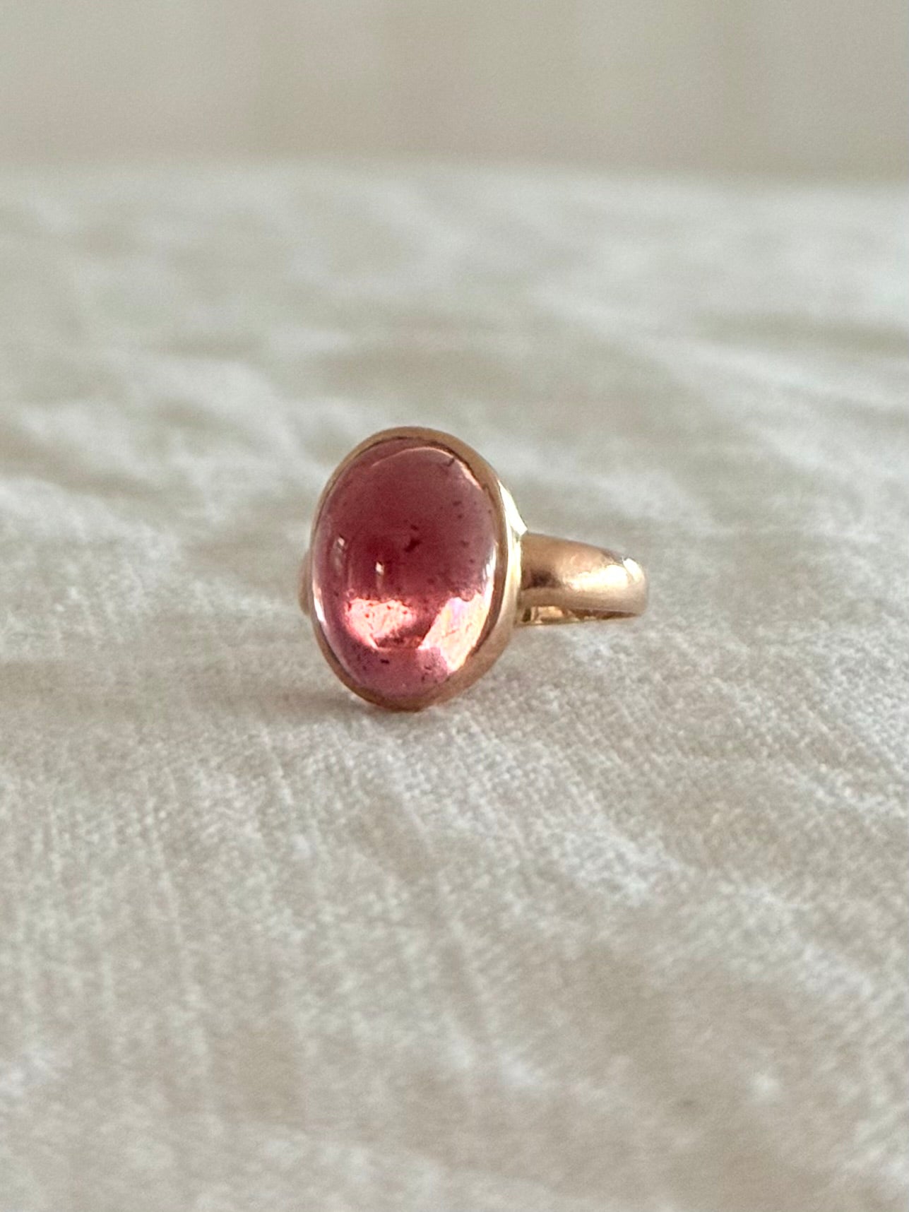 .15ct .1912 antique 3ct Pink Tourmaline cabochon gemstone treasured Chester England hallmarked 15ct gold high carat rose gold pink stone ring