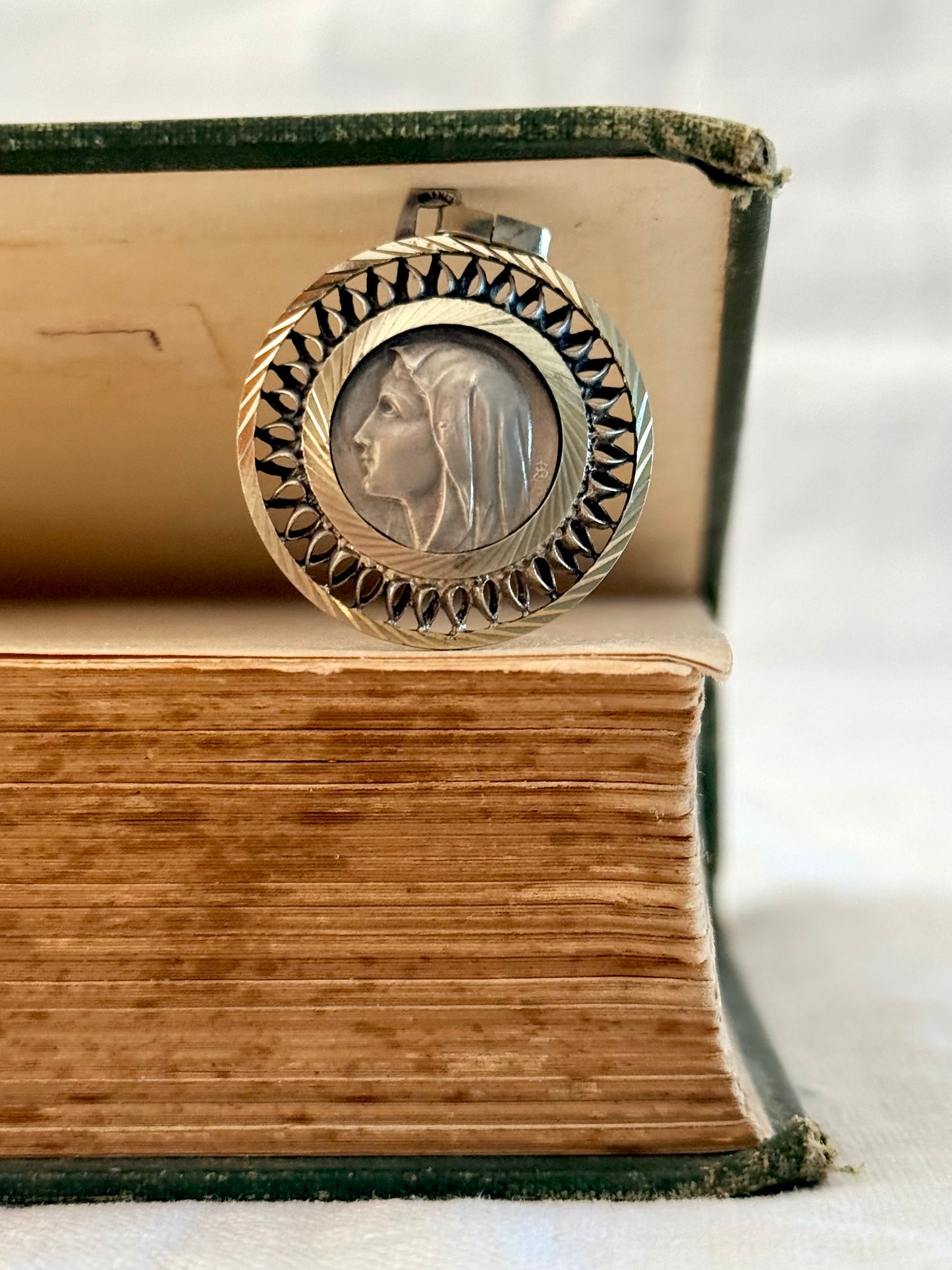 .1950s .1970s French Religious Holy Virgin Mother Maria Fatima Roman Catholic signed medallion token pendant