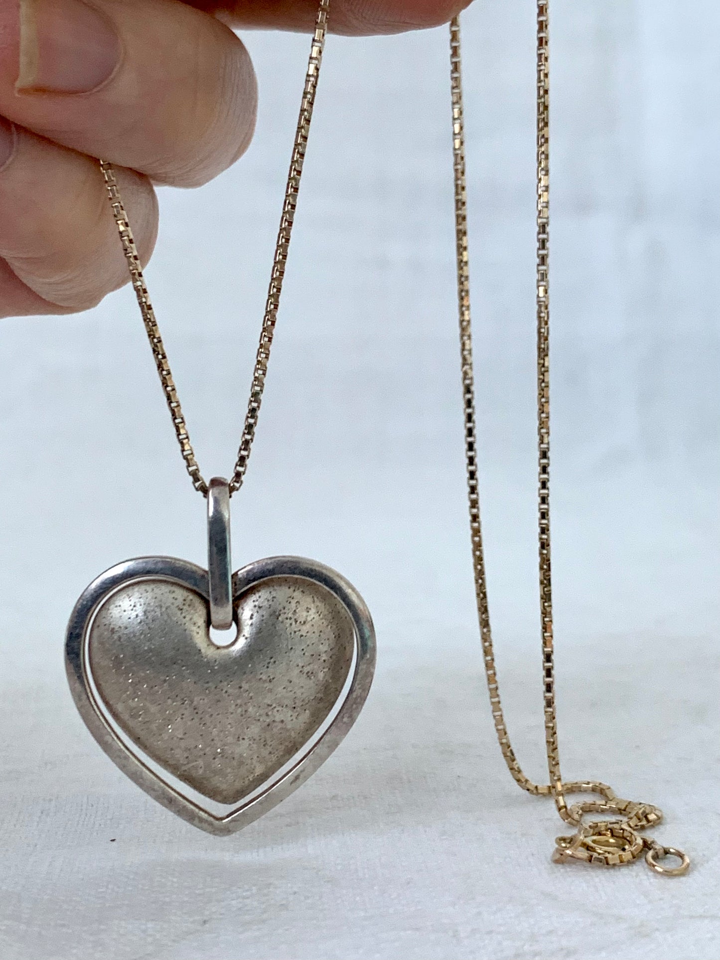 1990s 925 articulated large textured double heart sterling silver Italian heart pendant