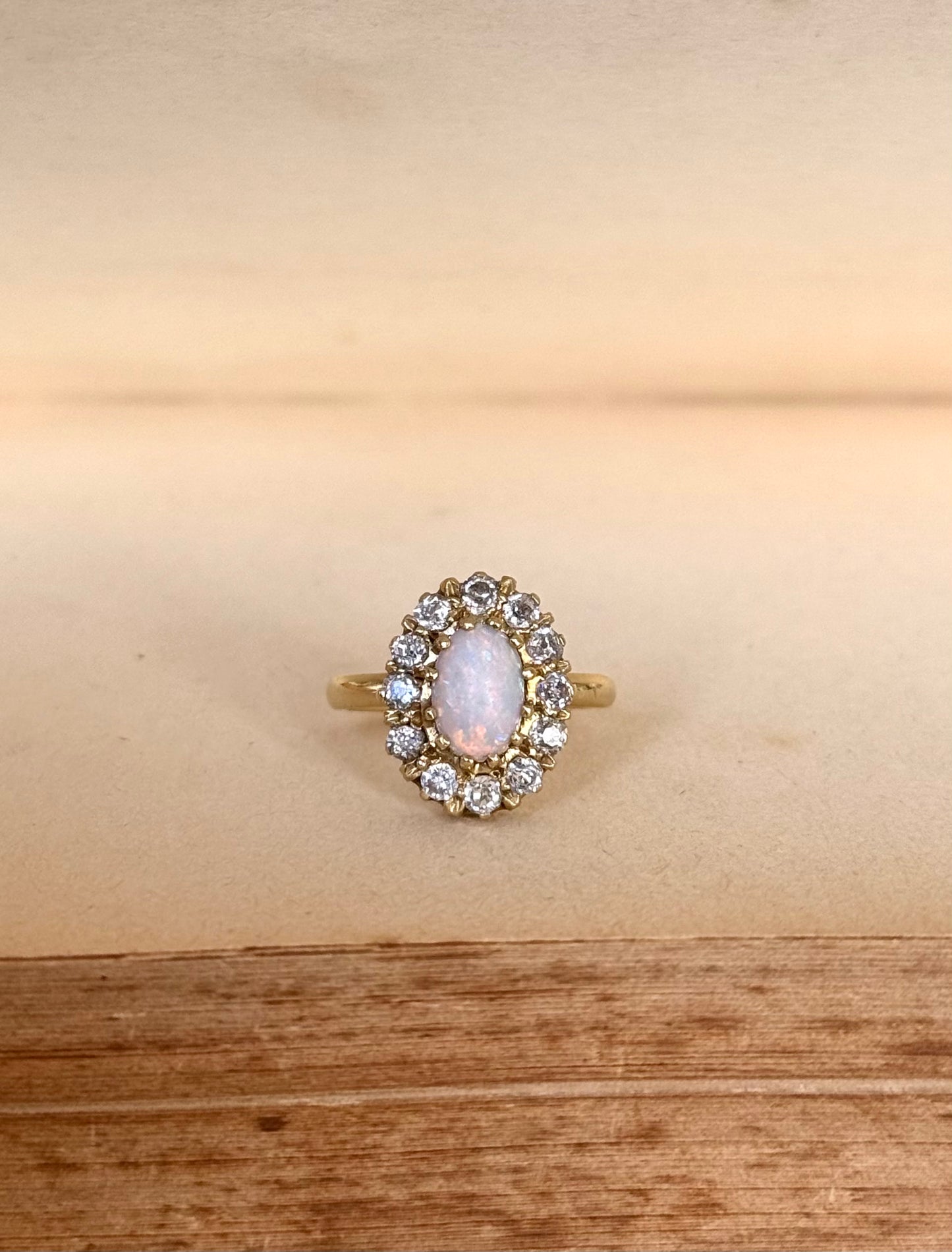 .18ct .12 diamonds 1900s magnificent antique Edwardian Opal and Diamond halo rosette beautiful heirloom dress ring