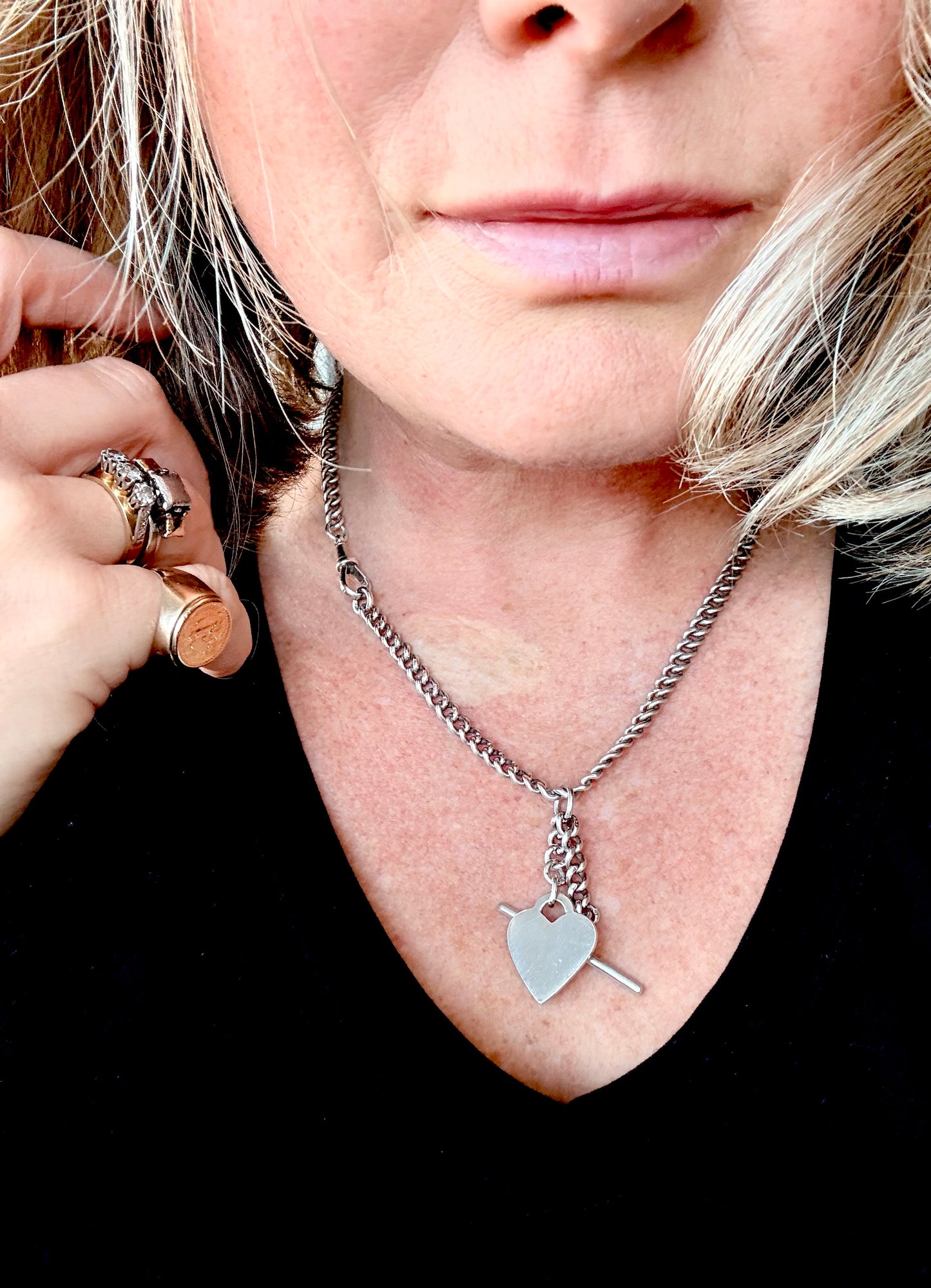 .1900s .1934 .925 Birmingham Coronation hallmarked solid silver Edwardian fob chain heart token fob watch chain curb chain necklace