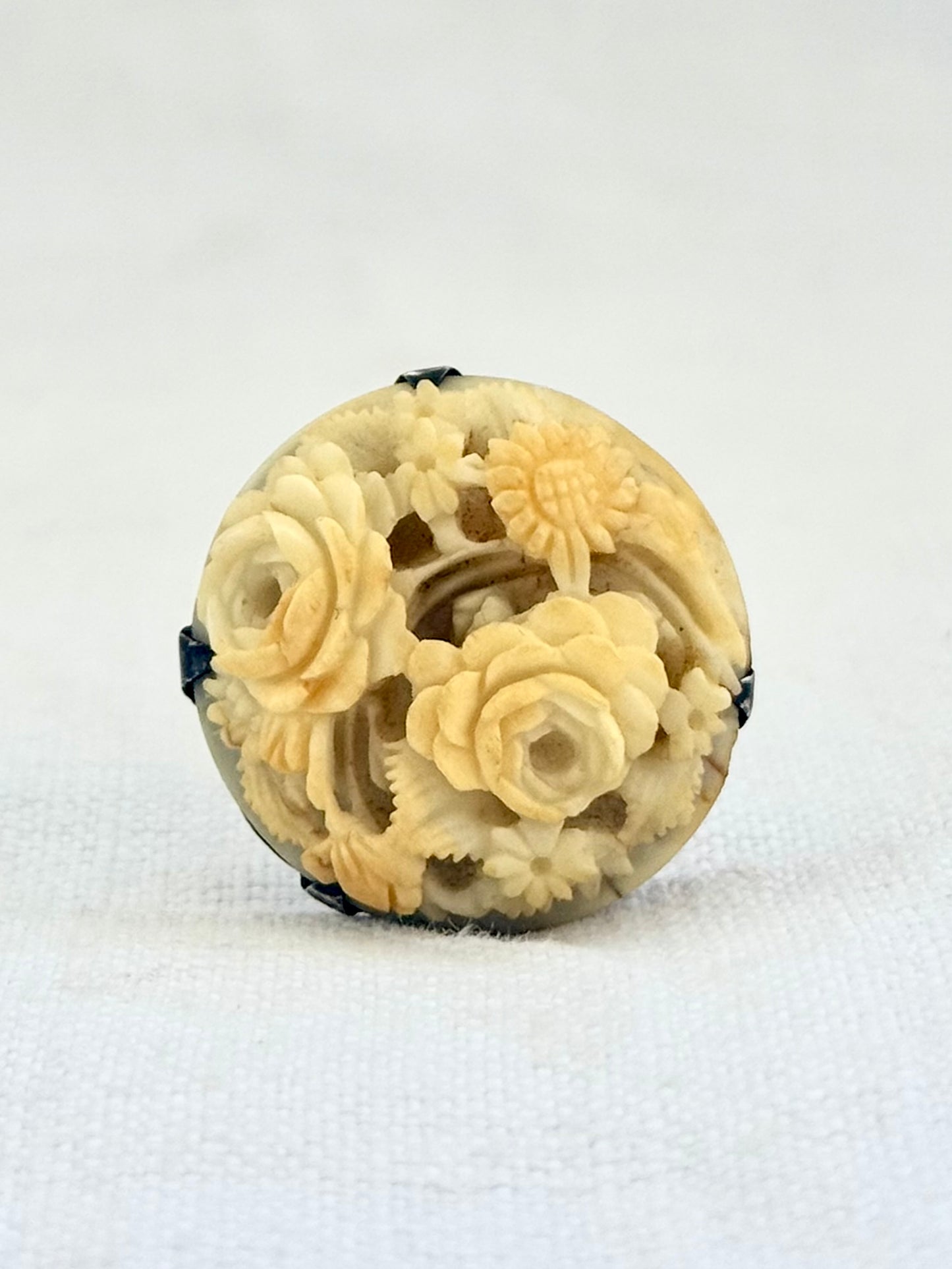 1890s .1900s antique artisan made Victorian Edwardian styled flower bouquet hand carved pre ban ivory bone Rose Daisy Forget me Not flower brooch