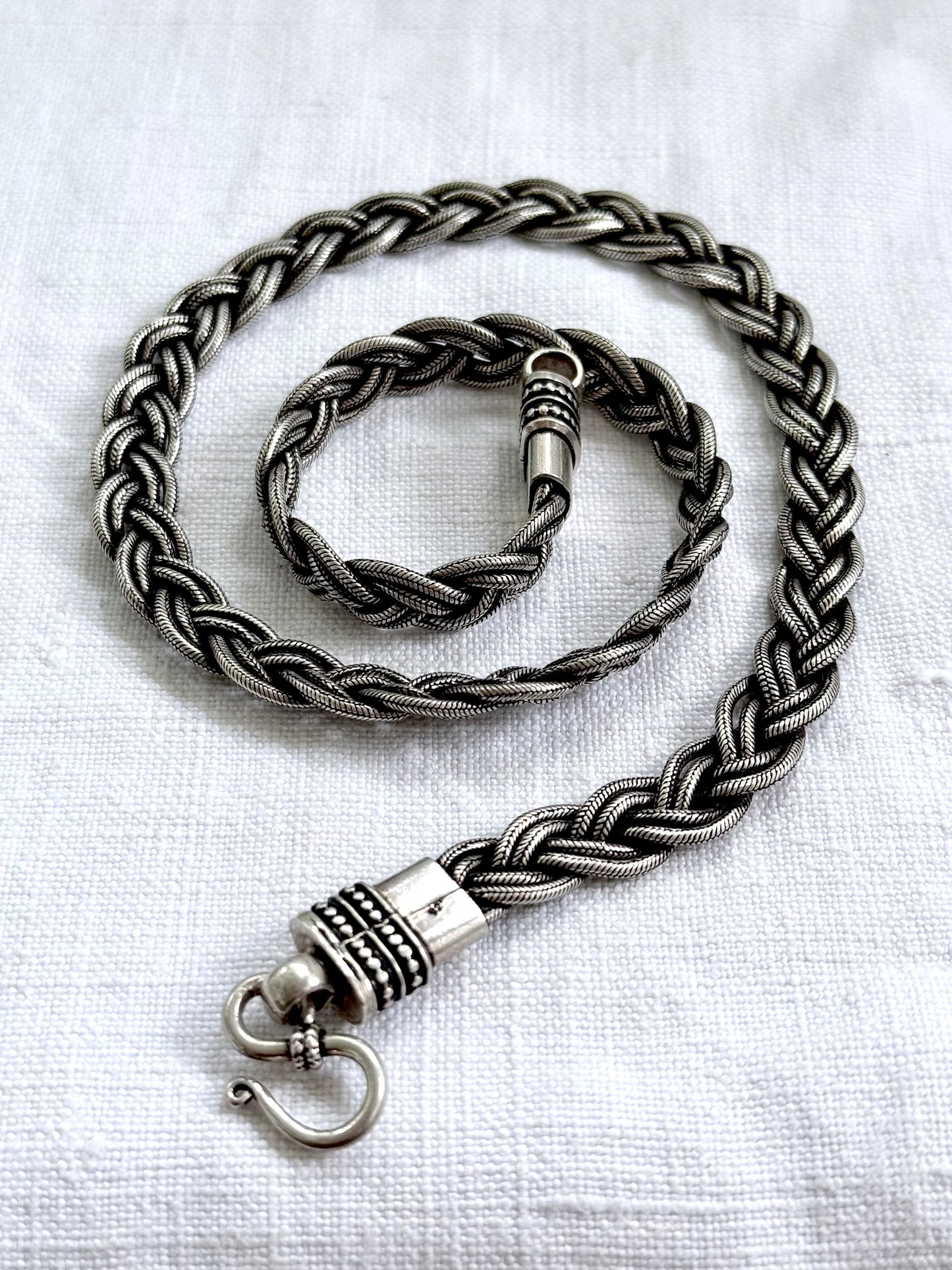 .1960s .1980s Indian Rajasthan sterling silver artisan tribal braided rope weave collectors necklace