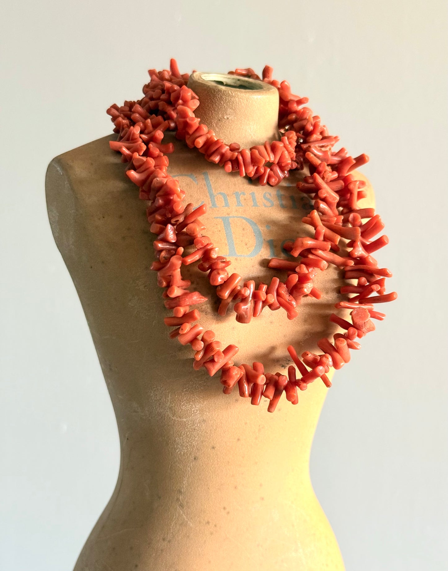 .1900s .2 strand double strand .375 .9ct gold Natural Red Salmon Sardinian Coral branch treasured heirloom double necklace