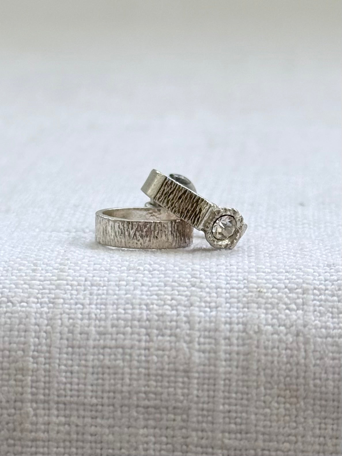 .1970s .925 Miniature wedding ring commitment ring silver retro diamanté ring token charm pendant