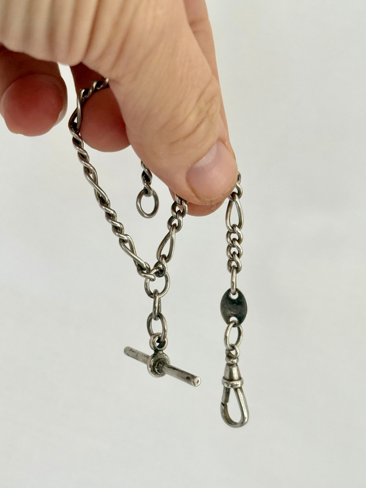 .925 Edwardian revival sterling silver fob chain t-bar toggle chain Italian silver bracelet