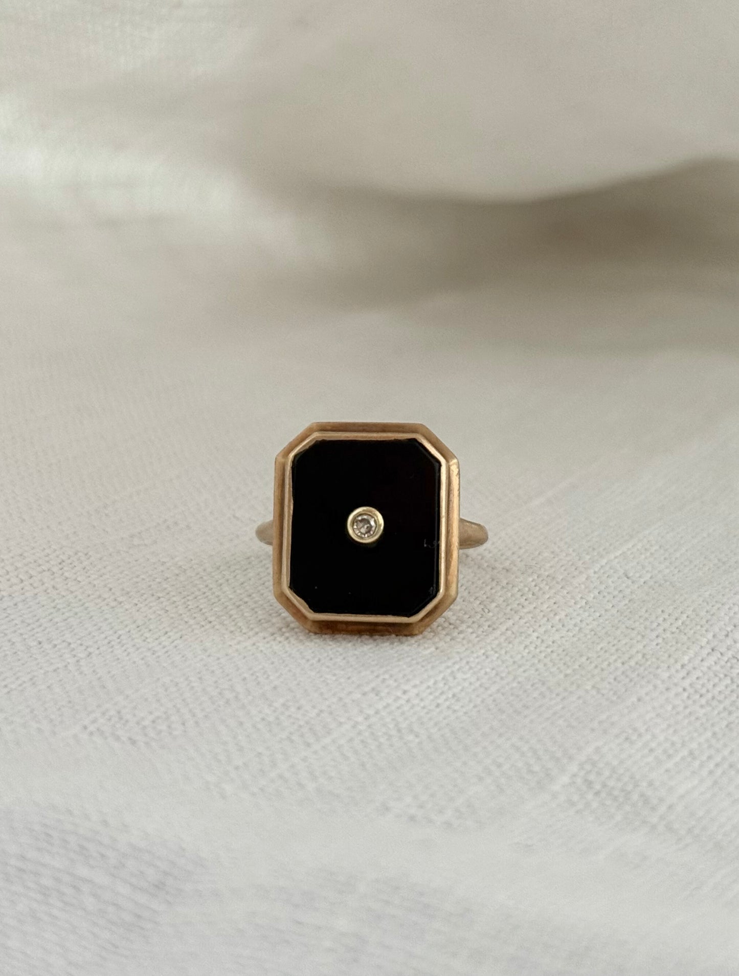 .18ct .1920s .1930s .750 Art Deco Diamond and black Onyx panel yellow gold Birmingham 1934 buttery gold signet panel ring