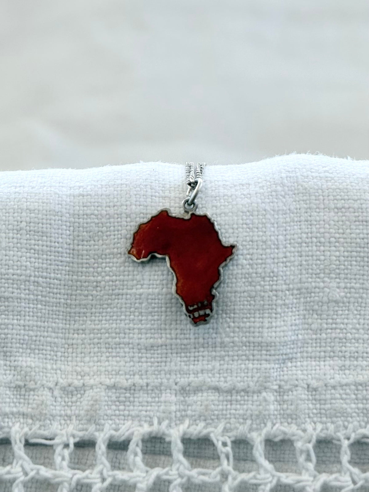 .1930s .1940s .925 Africa map Cape Town red Enamel Thomas L Mott sterling silver African pendant on chain