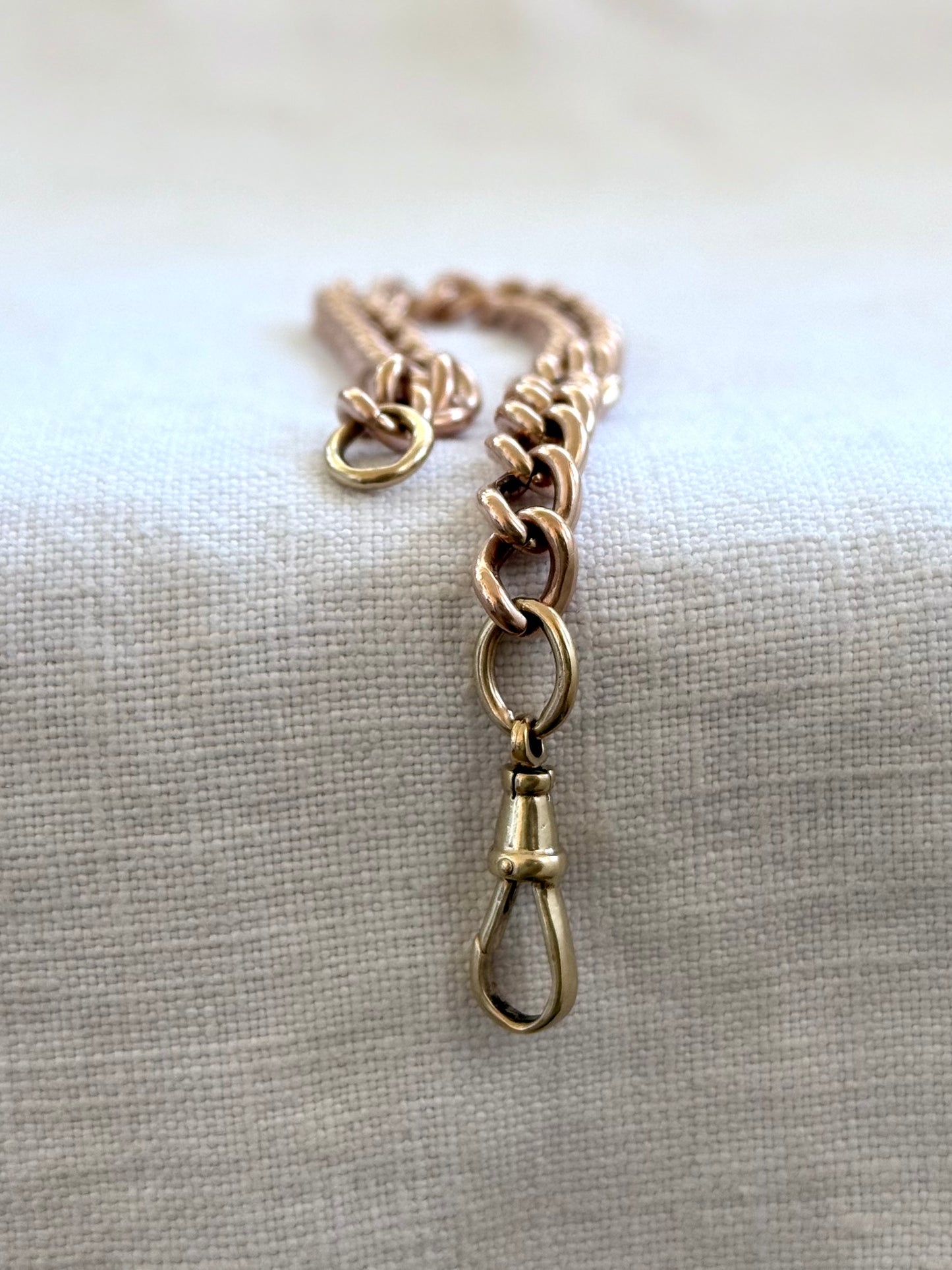 .375 .9ct solid rose gold heirloom English hallmarked 9ct gold fob chain curb chain bracelet extension link