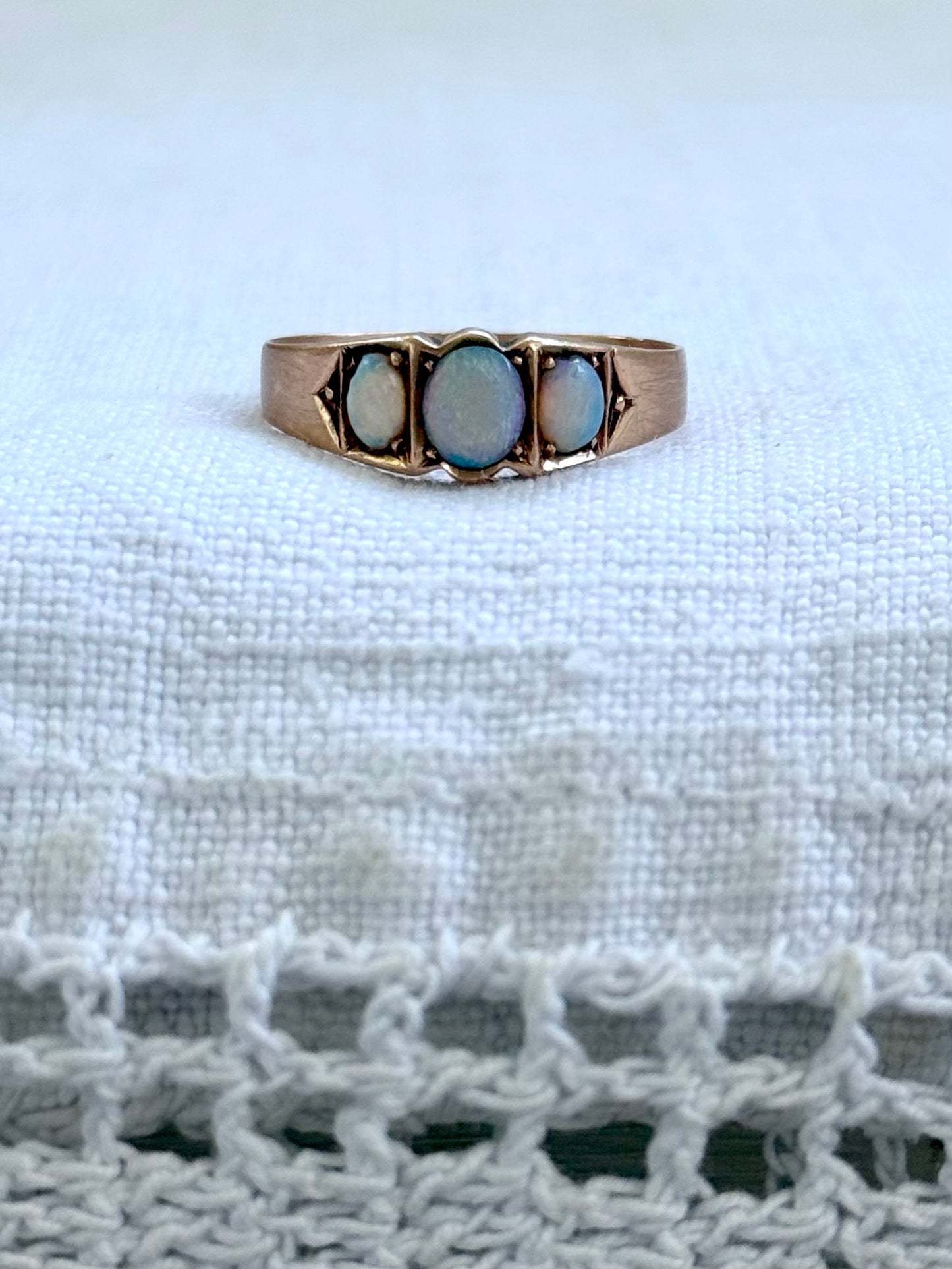 .14ct .1900s . 1920s .antique .3 opal antique Edwardian .585 marked rose gold architectural dress ring