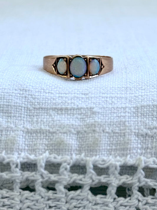.14ct .1900s . 1920s .antique .3 opal antique Edwardian .585 marked rose gold architectural dress ring