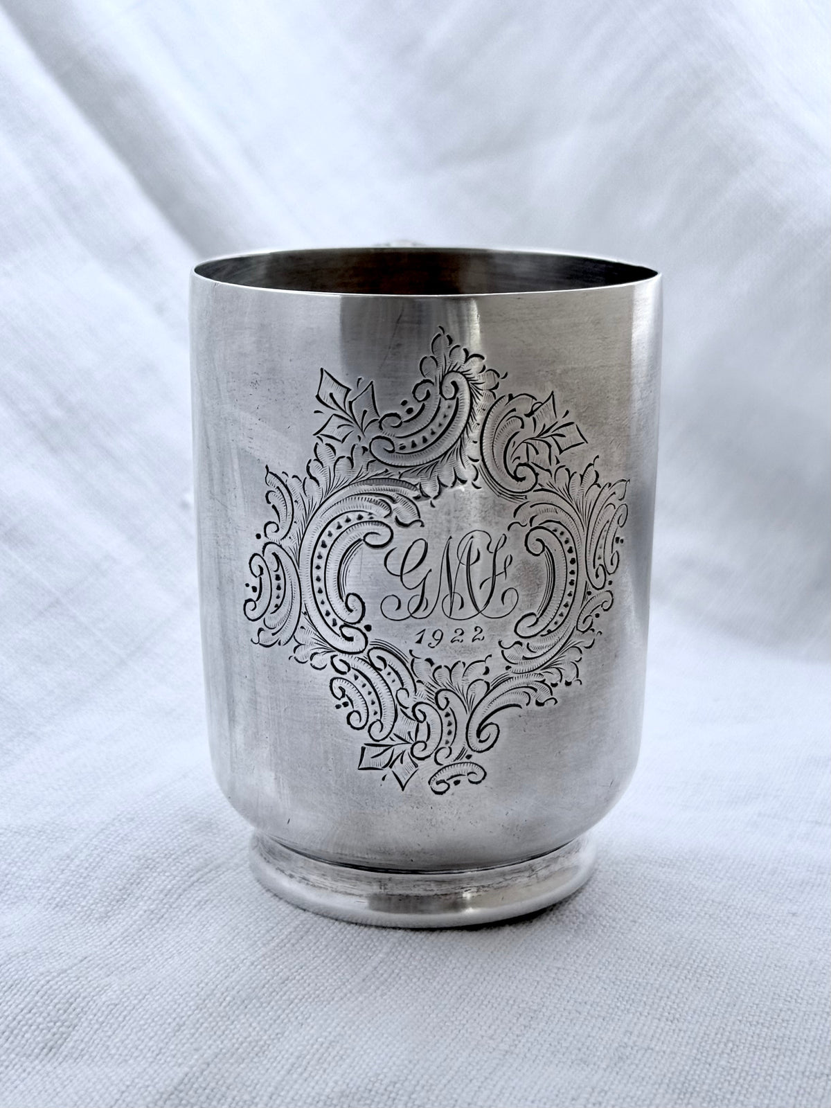.1922 .925 antique Edwardian solid sterling silver Christening cup Walker & Hall hallmarked silver cup vessel beaker