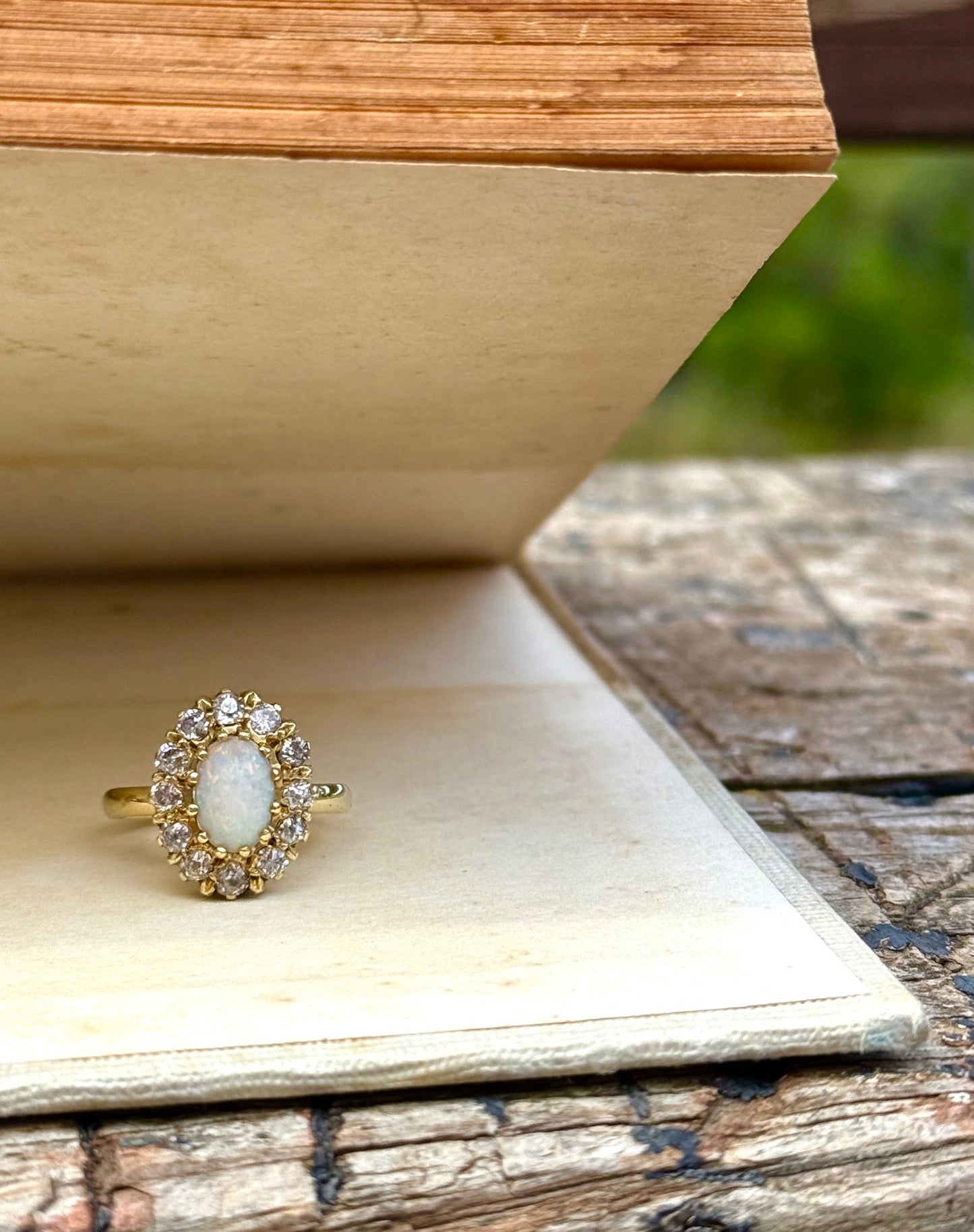 .18ct .12 diamonds 1900s magnificent antique Edwardian Opal and Diamond halo rosette beautiful heirloom dress ring