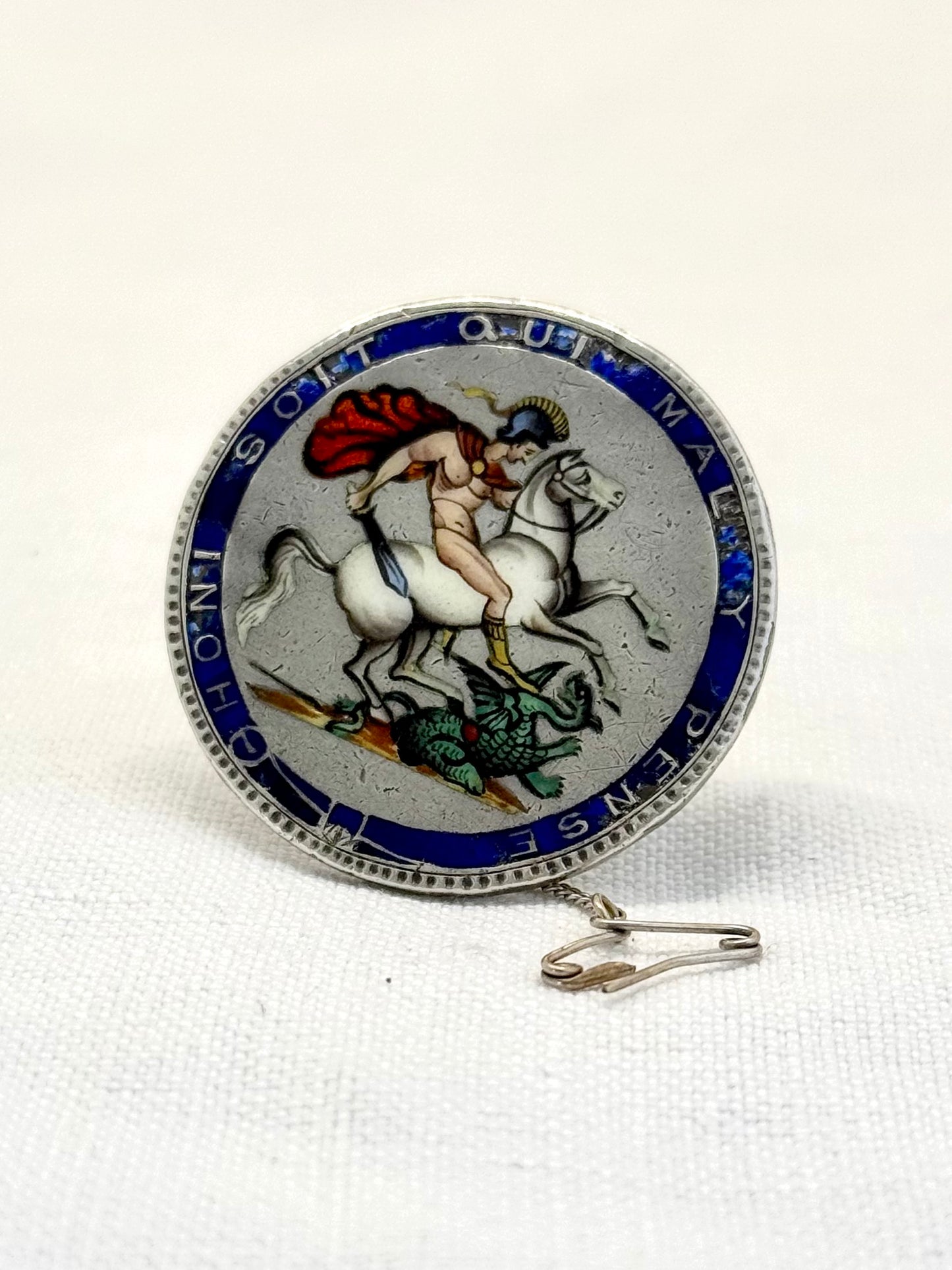 .1818 .1819 .1820 .925 antique Sterling silver George III Antique Solid Silver English Crown enamel collectors love token Georgian Coin Brooch