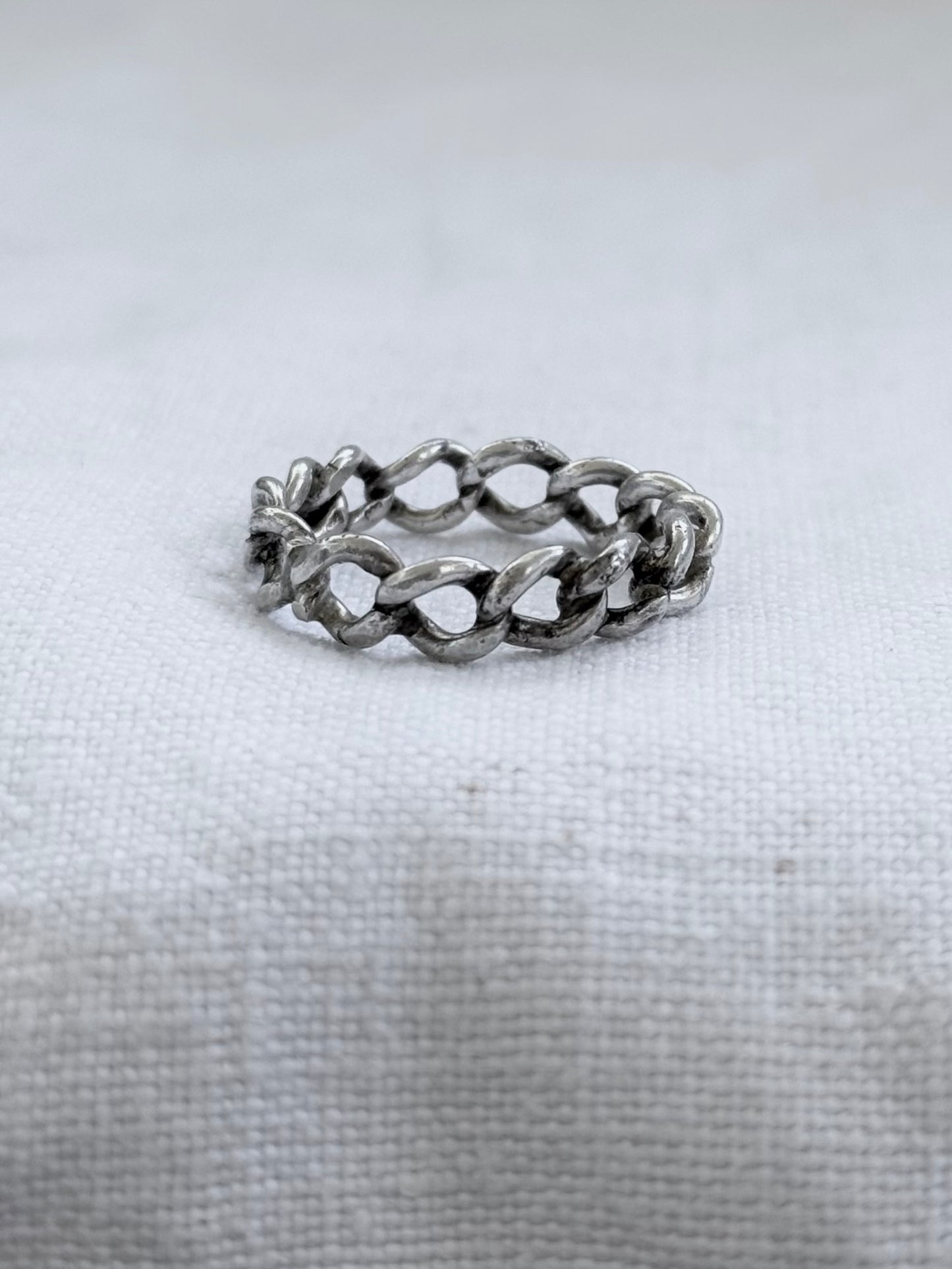 .925 curb chain sterling silver chain link ring band