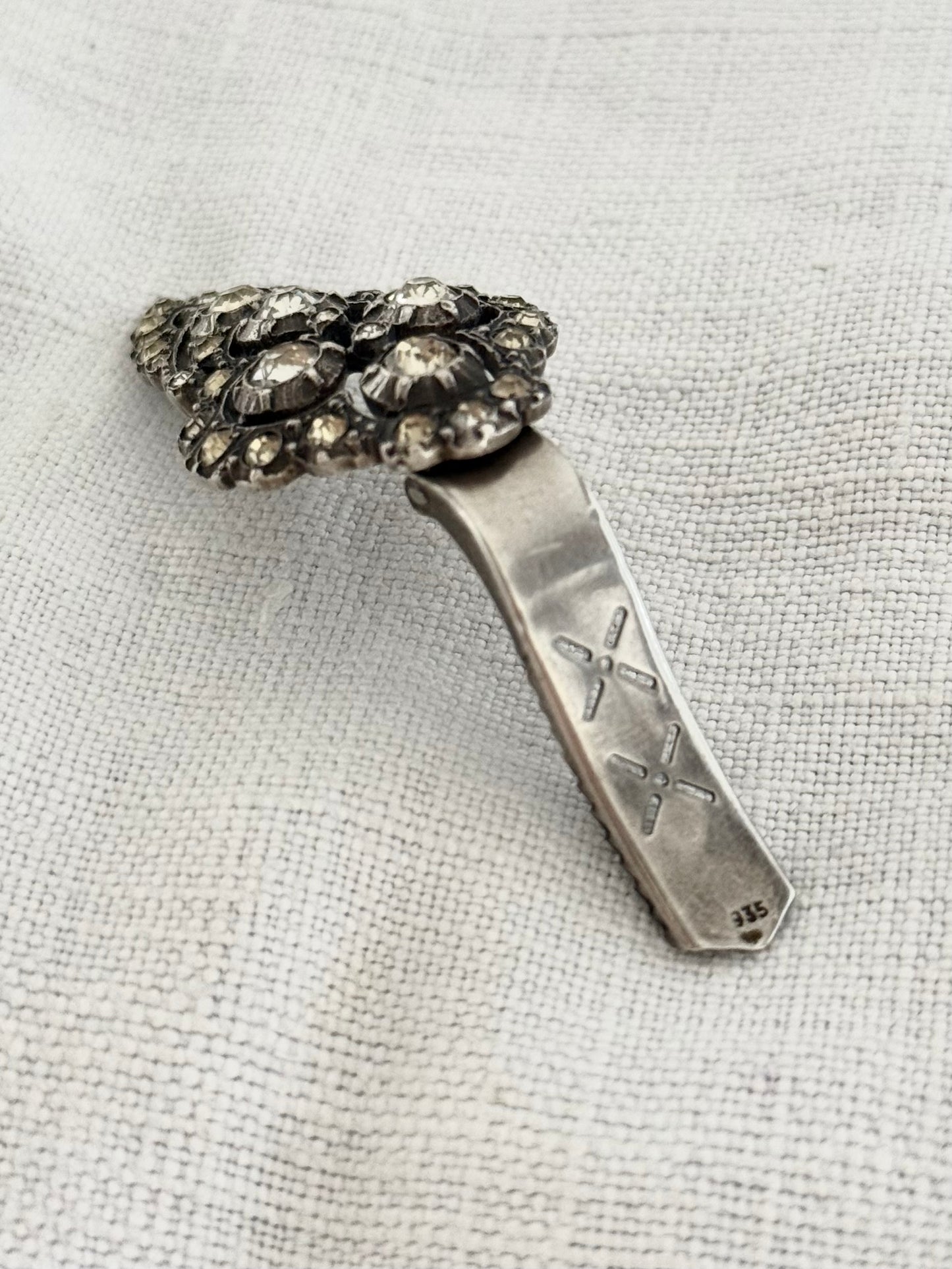 .1920s .1930s .935 antique Art Deco French silver diamond paste gemstone clip dress clasp lapel collar brooch pendant