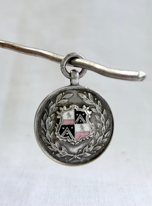 .1923 .925 awards fob medal Birmingham Sterling Silver sports award enamel crest round fob medallion
