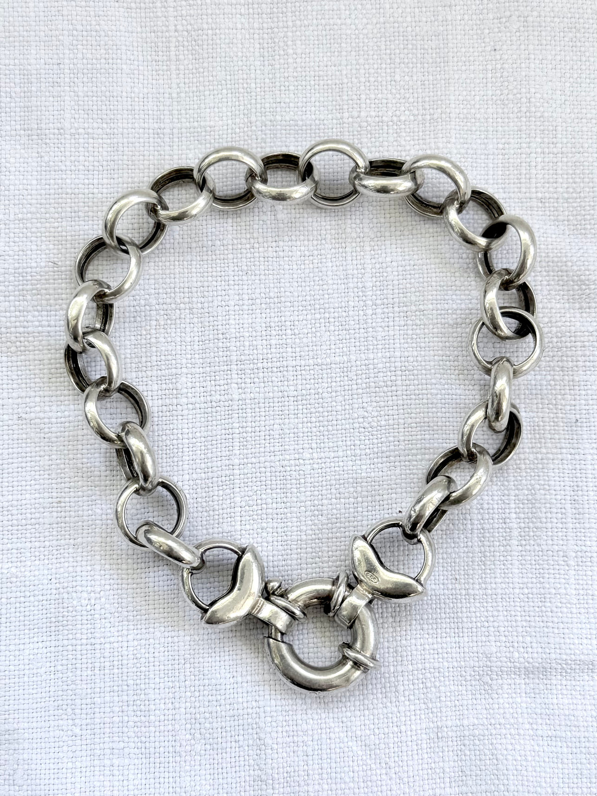 .925 chunky Rolo link sterling silver circle link signoretti clasp chain bracelet