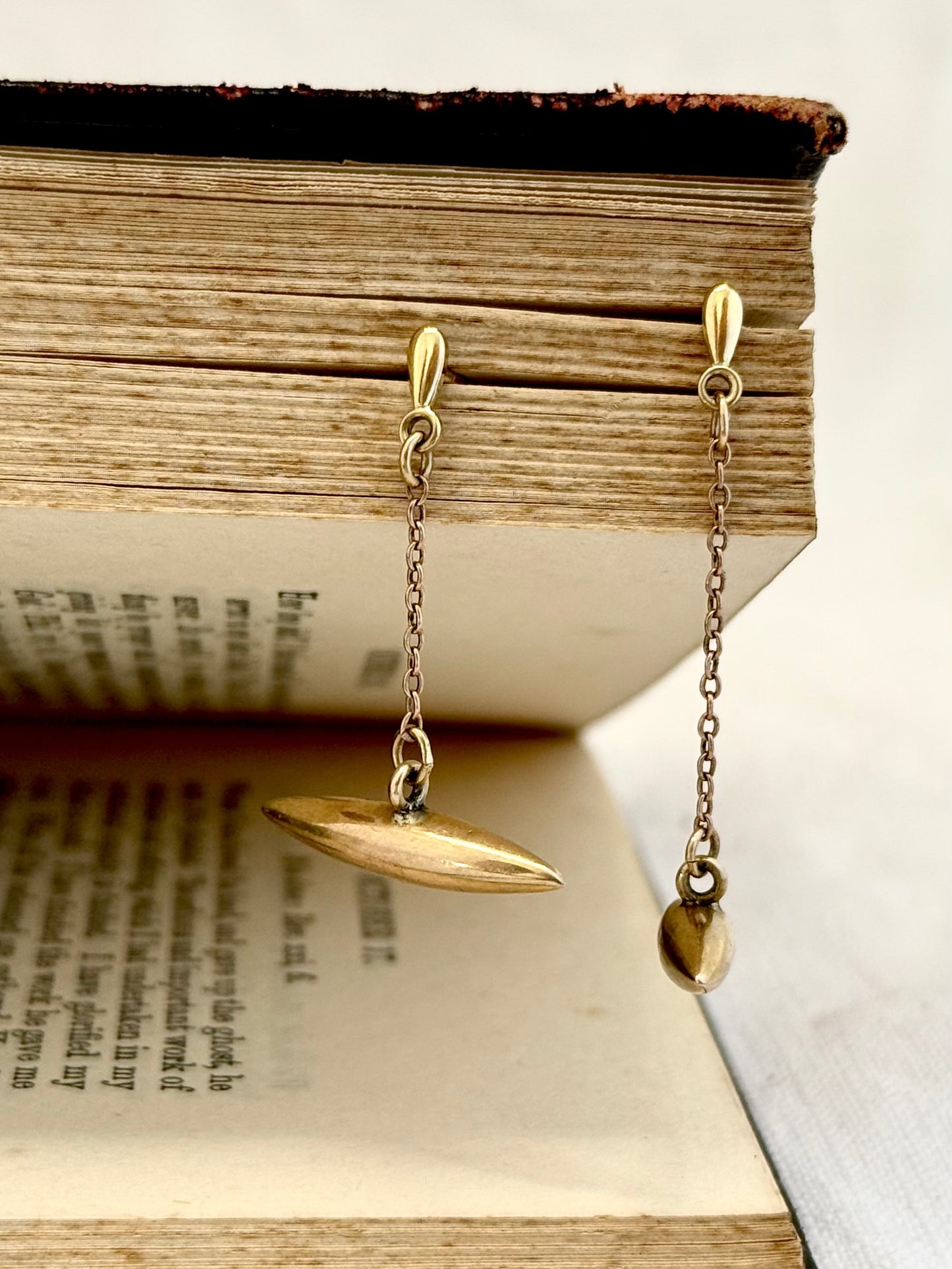 .375 9ct gold one of a kind torpedo drop gold dangle earrings