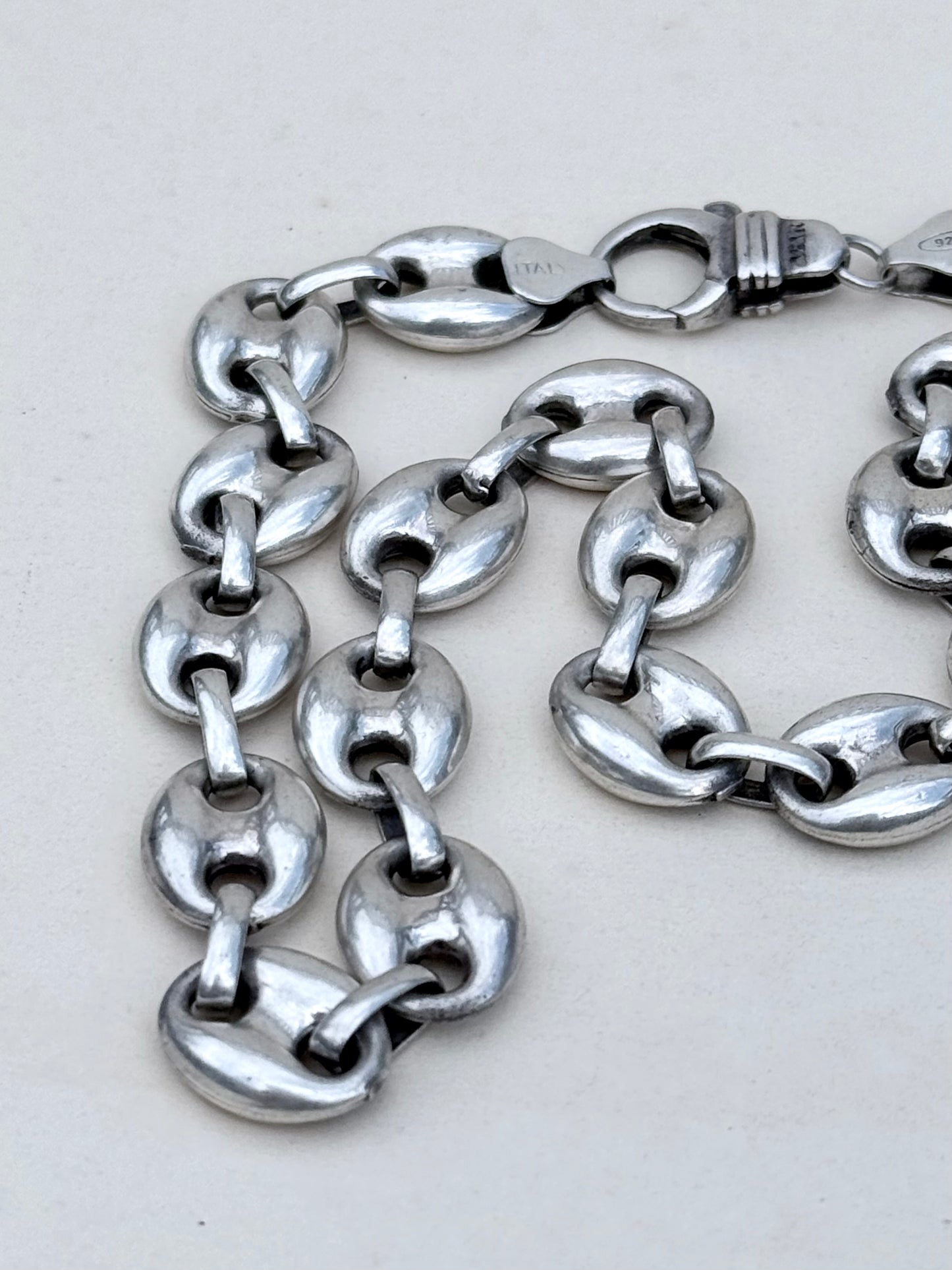 .1990s .47cm long .925 super chunky highly desired puffy gucci link mariners link solid sterling silver fancy modernist statement chain necklace