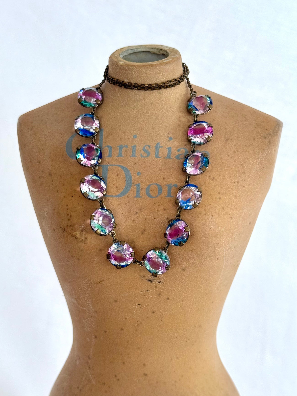 .1920s .1930s Iris Glass Riviera necklace and earring set in original presentation box