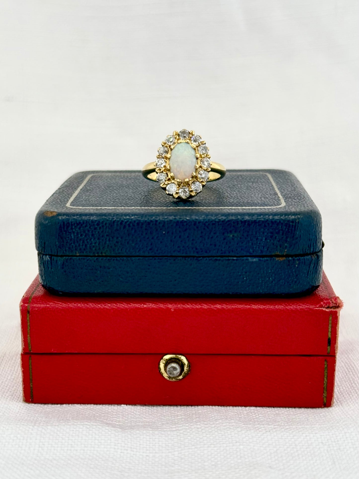 .18ct .12 diamonds 1900s magnificent antique Edwardian Opal and Diamond halo rosette beautiful heirloom dress ring