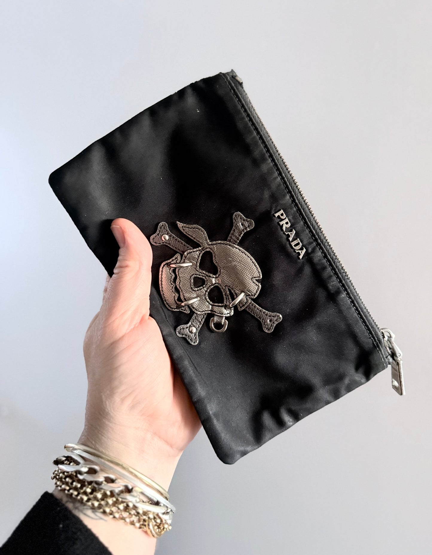 .1990s .2000s designer PRADA Pirate skull black fashion Pouch zipper bag