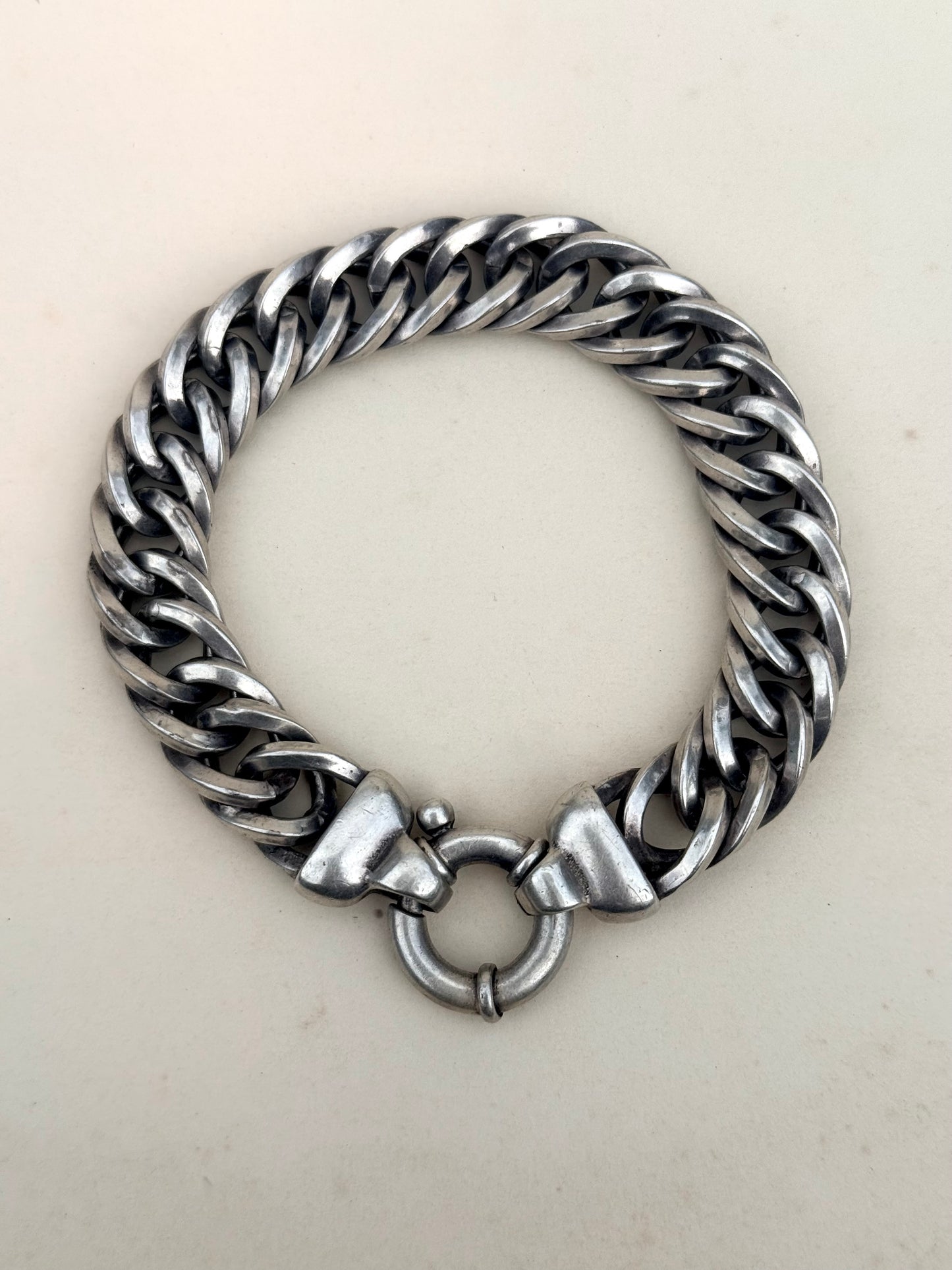 .1980s .1990s ultra chunky “fat boy” .925 wide link curb link chunky fish bone link sterling silver signoretti clasp bracelet