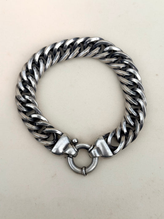 .1980s .1990s ultra chunky “fat boy” .925 wide link curb link chunky fish bone link sterling silver signoretti clasp bracelet