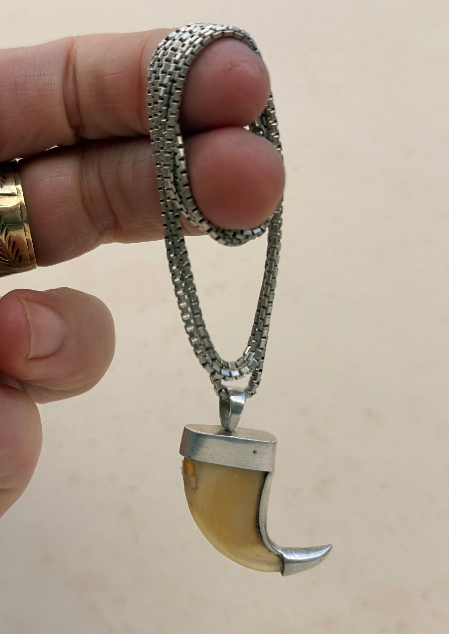 .925 silver Victorian revival lion claw pendant