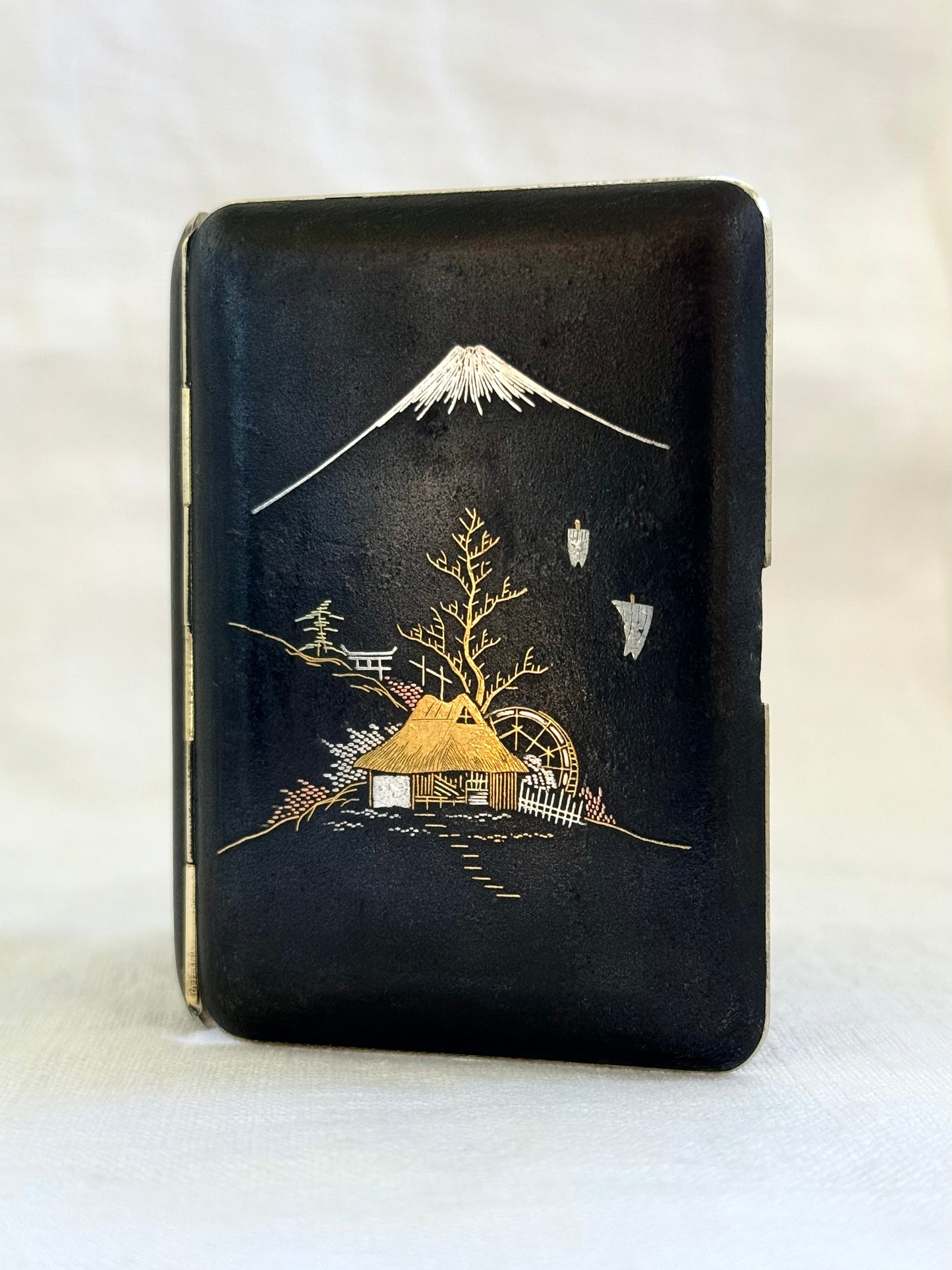 .1930s .1940s .24k gold collectors Japanese craft-man studio made Damascene mixed metal inlay oriental treasure cigarette trinket case