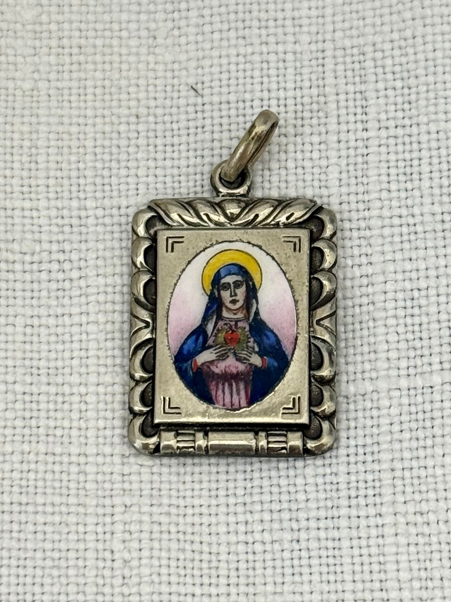 .1930s Mother Mary vintage enamel religious pendant