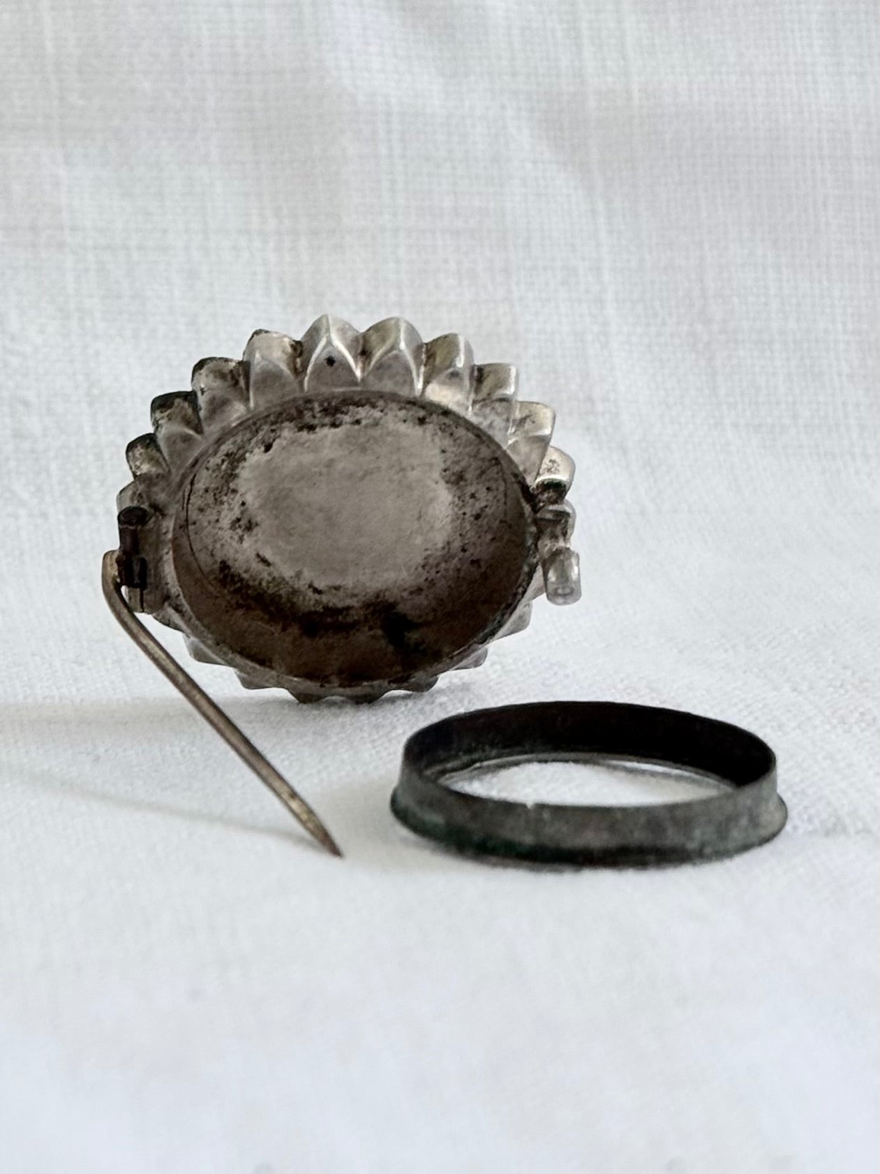 .1800s .1880s .1890s .925 Etruscan revival Victorian silver floral engraved target circle brooch locket